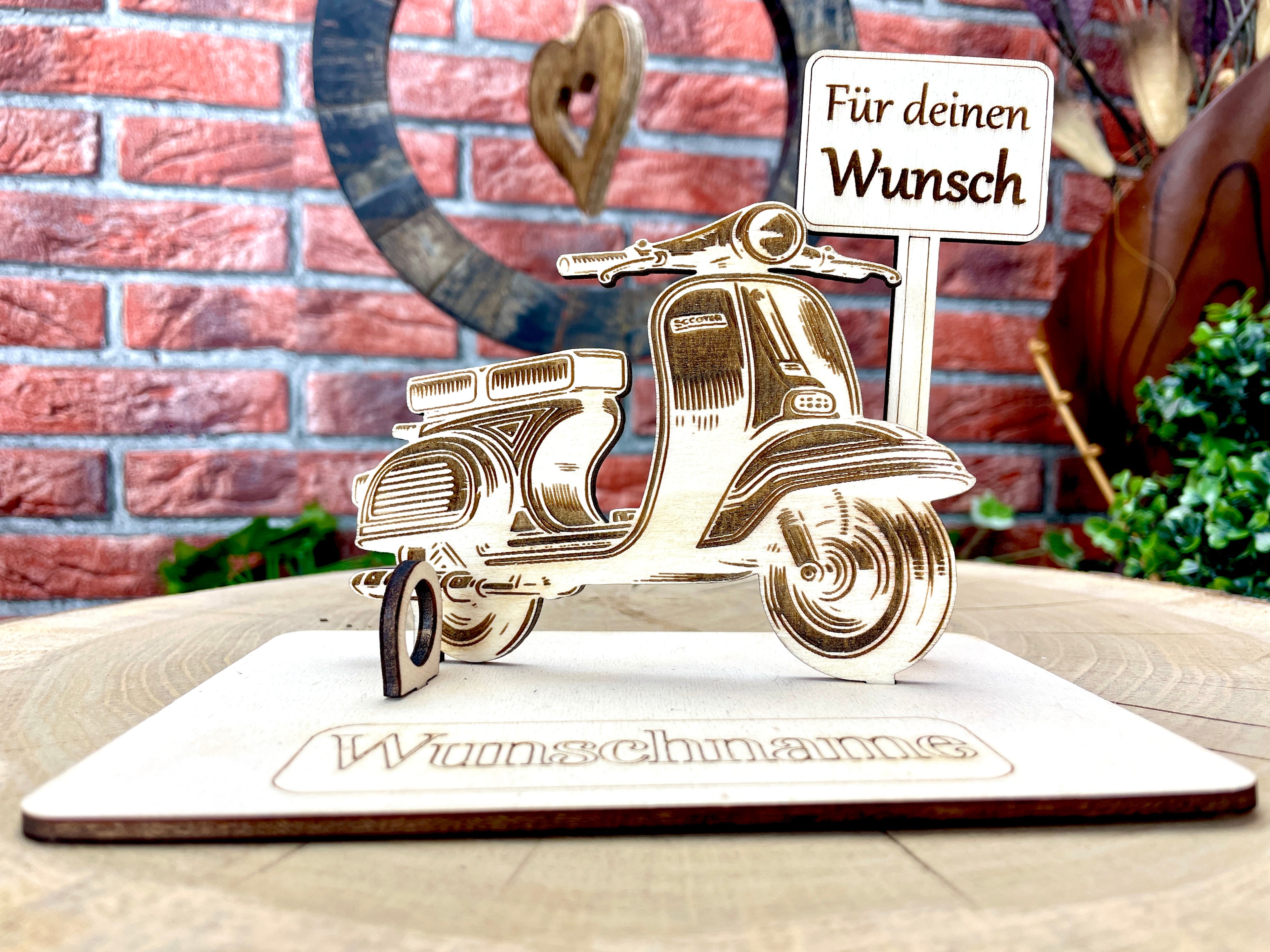 Vespa  – Dein personalisiertes Roller Geldgeschenk aus Holz Geld Karte Box Männergeschenk Holzschild zum Verschenken GTS 125 Retro Roller