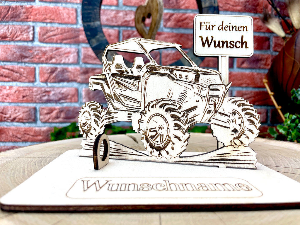 Side by Side – Liebevolles Geländefahrzeug Geldgeschenk aus Holz mit deinem Wunschtext Geld Karte Box Männergeschenk Holzschild Quad