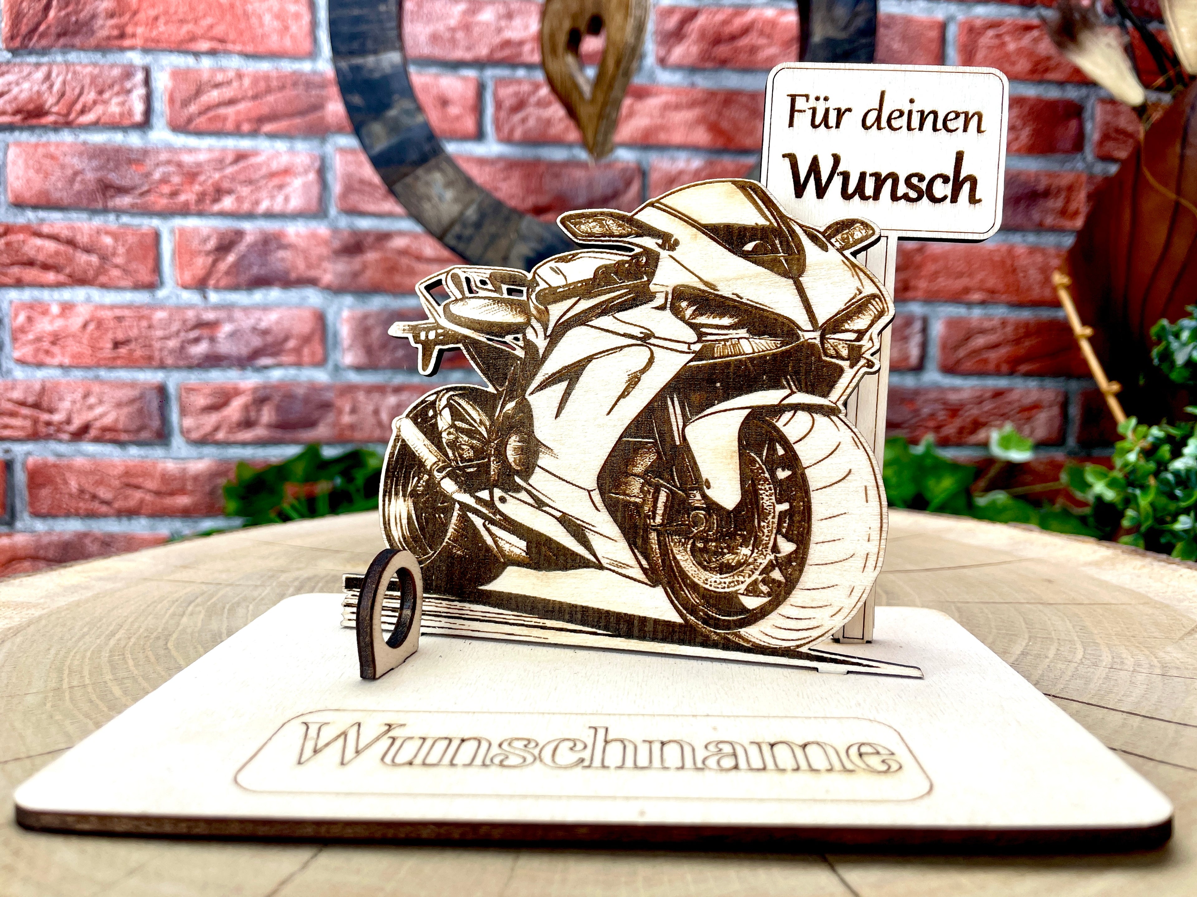 Motorrad  – Dein personalisiertes Motorrad Geldgeschenk aus Holz Geld Karte Box Männergeschenk Holzschild zum Verschenken Rennmaschine