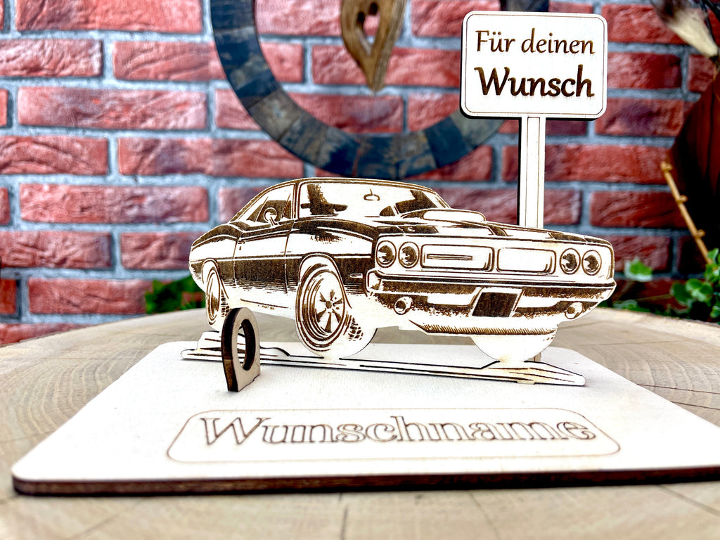 Auto – Dein personalisiertes AutoGeldgeschenk aus Holz Geld Karte Box Männergeschenk Holzschild zum Verschenken Oldtimer Muscle Car