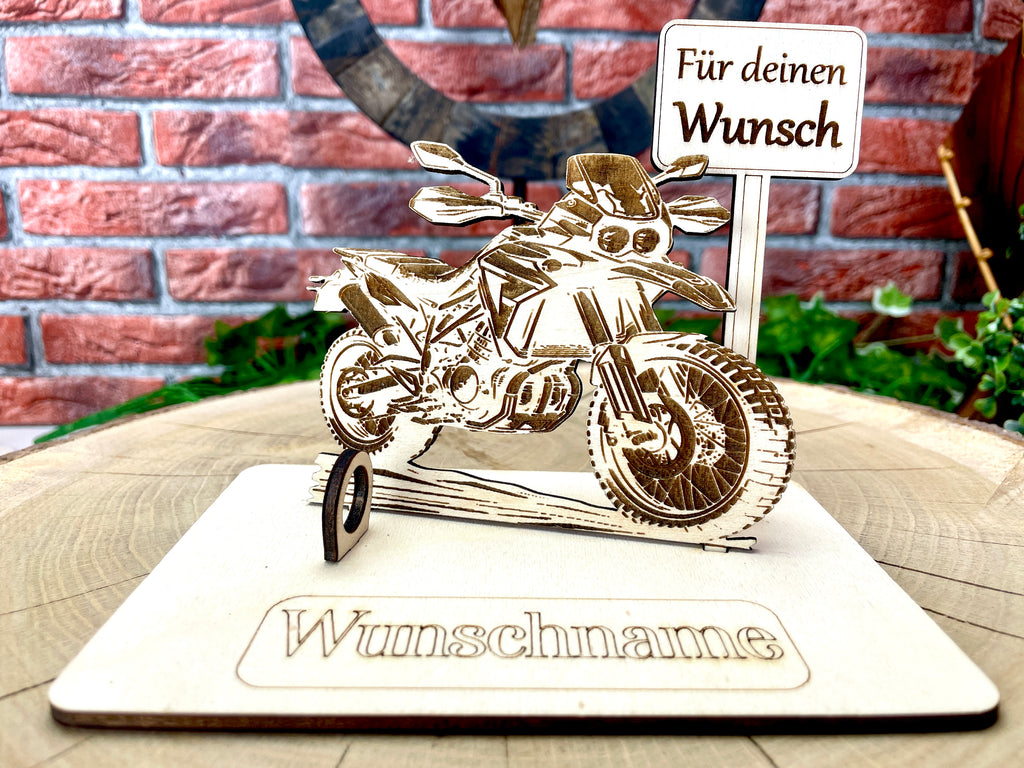 Enduro  – Dein personalisiertes Enduro Geldgeschenk aus Holz Geld Karte Box Männergeschenk Holzschild zum Verschenken Motorrad