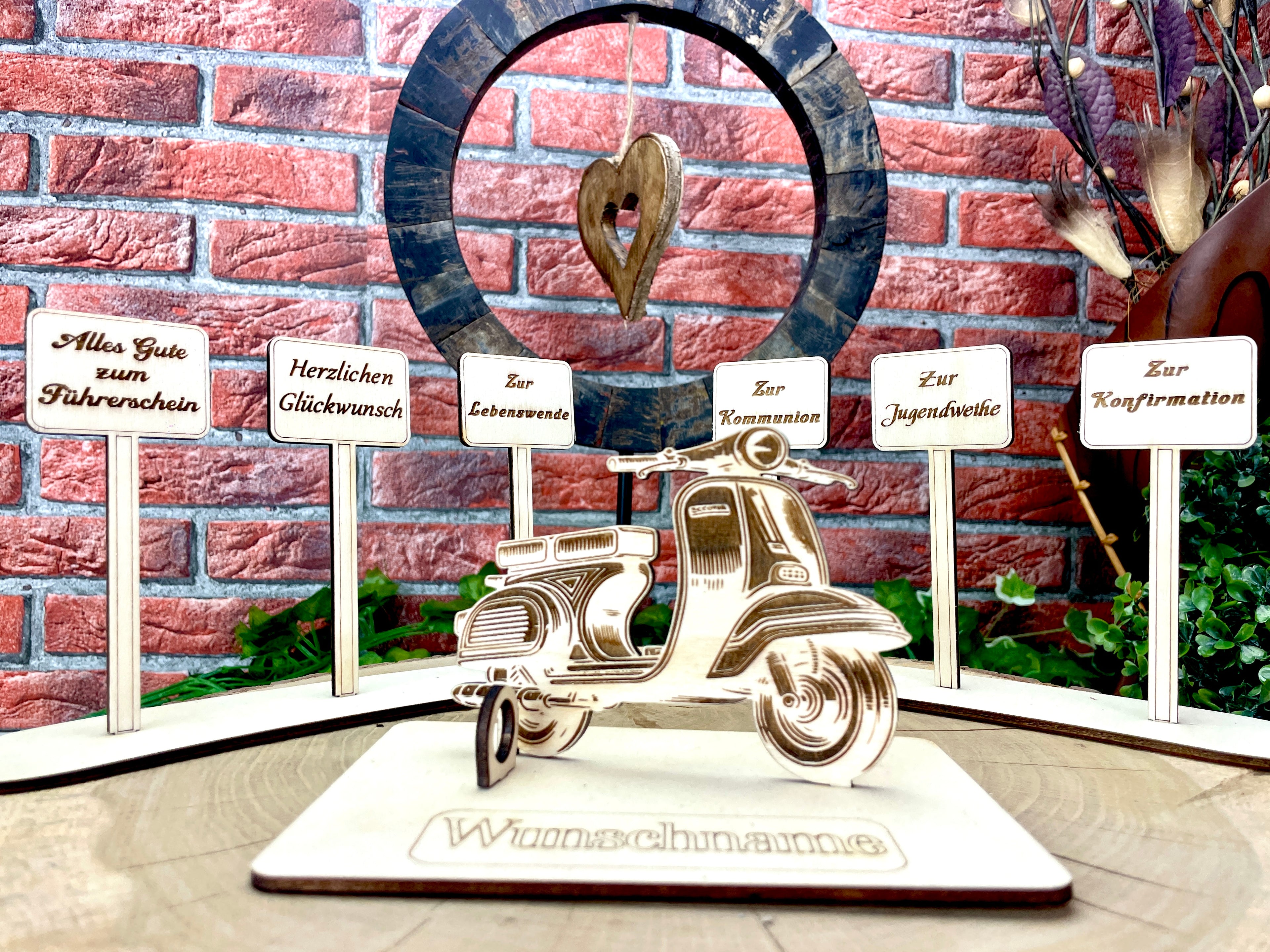 Vespa  – Dein personalisiertes Roller Geldgeschenk aus Holz Geld Karte Box Männergeschenk Holzschild zum Verschenken GTS 125 Retro Roller