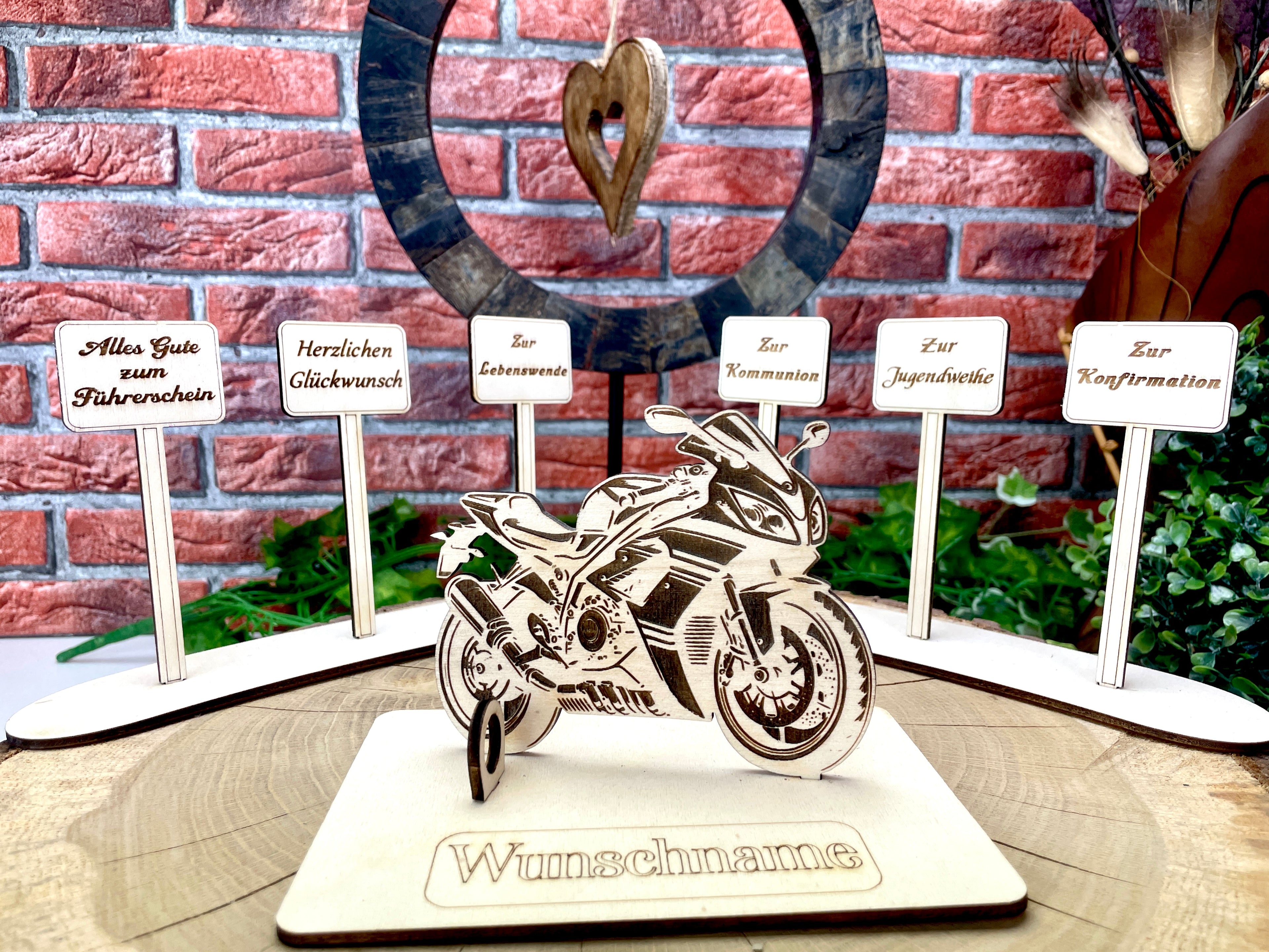 Motorrad 125ccm – Dein personalisiertes Motorrad Geldgeschenk aus Holz Geld Karte Box Männergeschenk Holzschild zum Verschenken Motorrad
