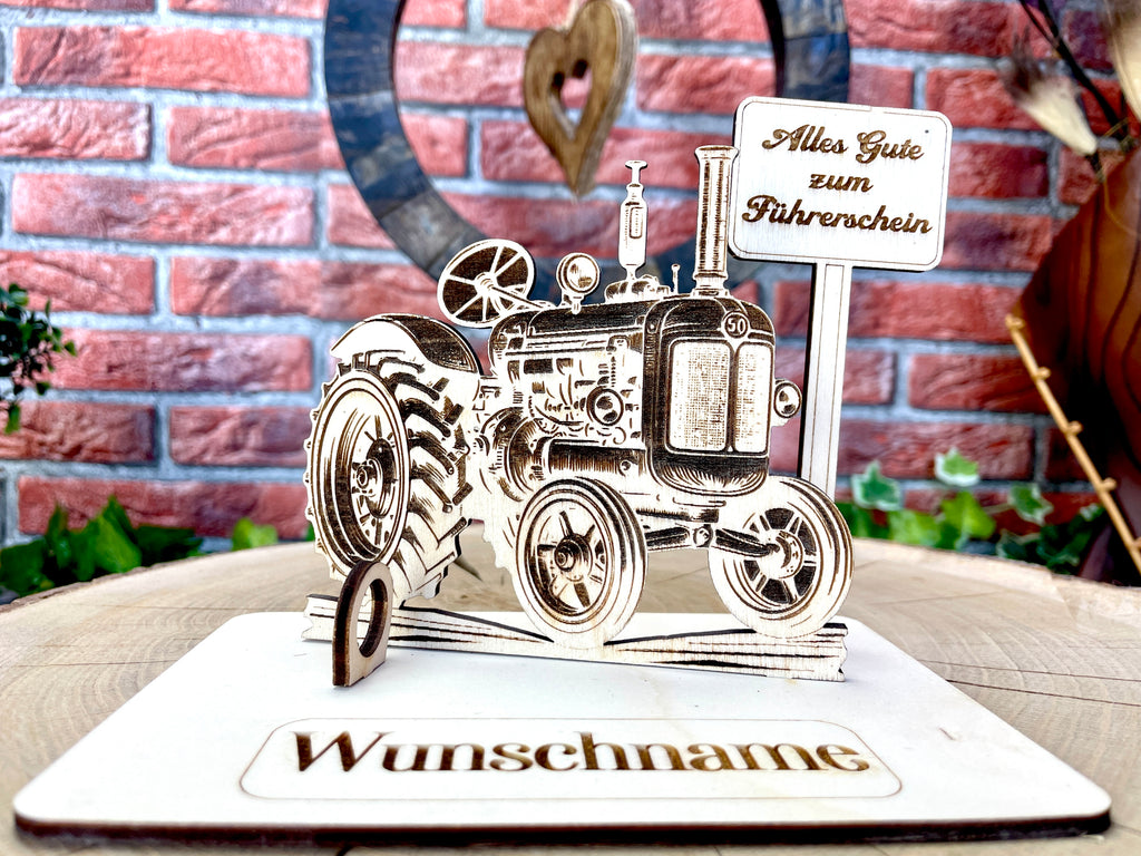 Traktor– Liebevolles Schlepper Geldgeschenk aus Holz mit deinem Wunschtext Geld Karte Box Männergeschenk Holzschild zum Verschenken Bulldog