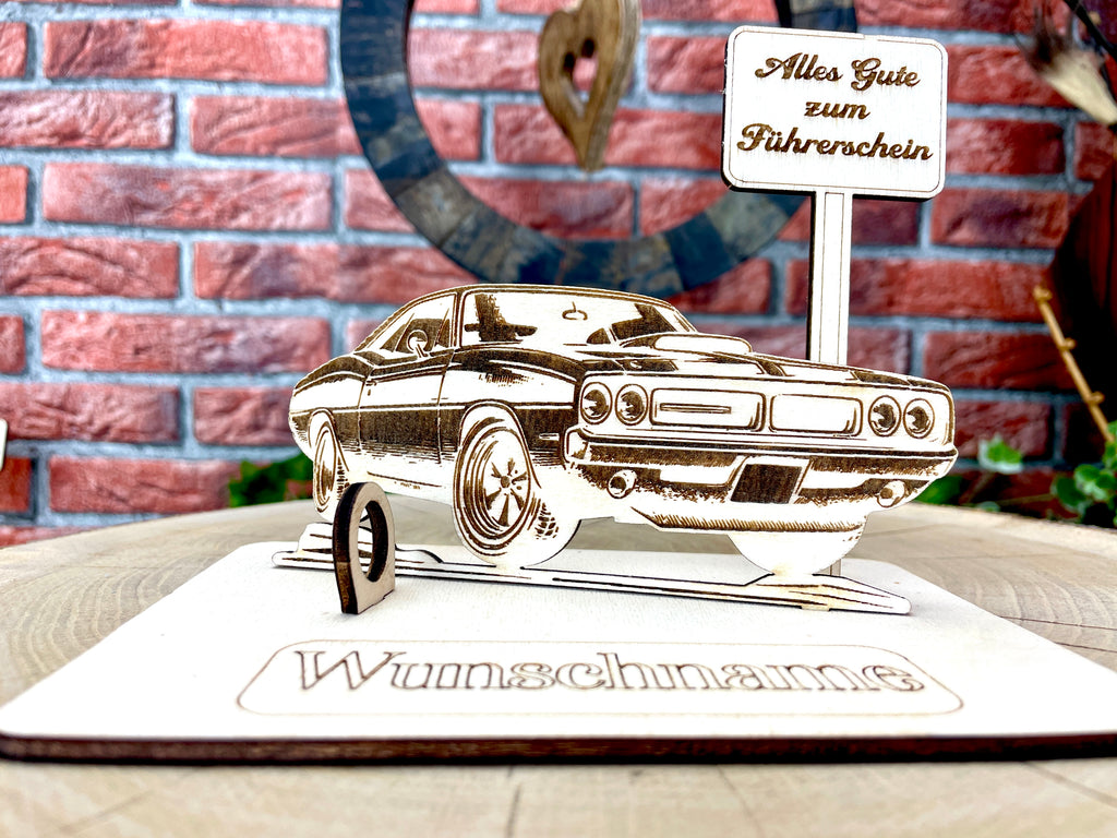Auto – Dein personalisiertes AutoGeldgeschenk aus Holz Geld Karte Box Männergeschenk Holzschild zum Verschenken Oldtimer Muscle Car