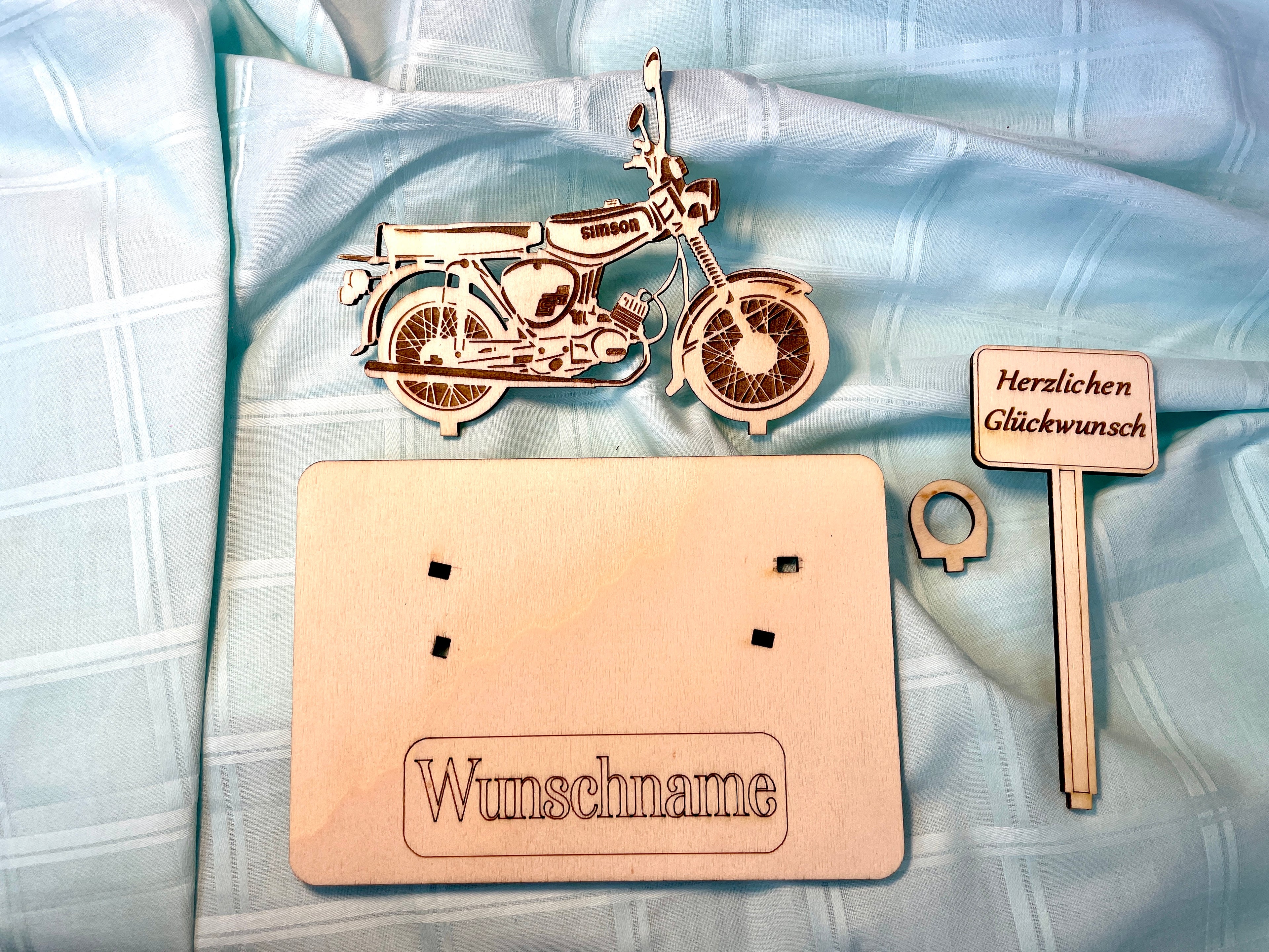 Simson S51 Holzmodell – Geldgeschenk Moped | Personalisiertes DDR Geschenk für Männer und Oldtimer Fans