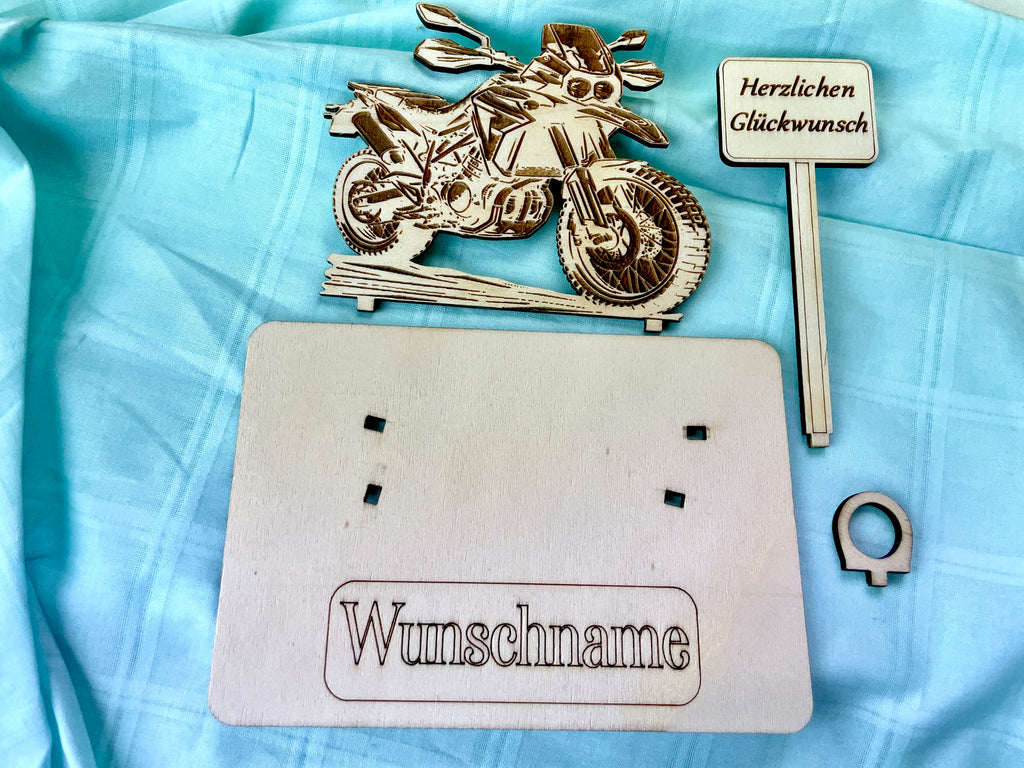 Enduro  – Dein personalisiertes Enduro Geldgeschenk aus Holz Geld Karte Box Männergeschenk Holzschild zum Verschenken Motorrad