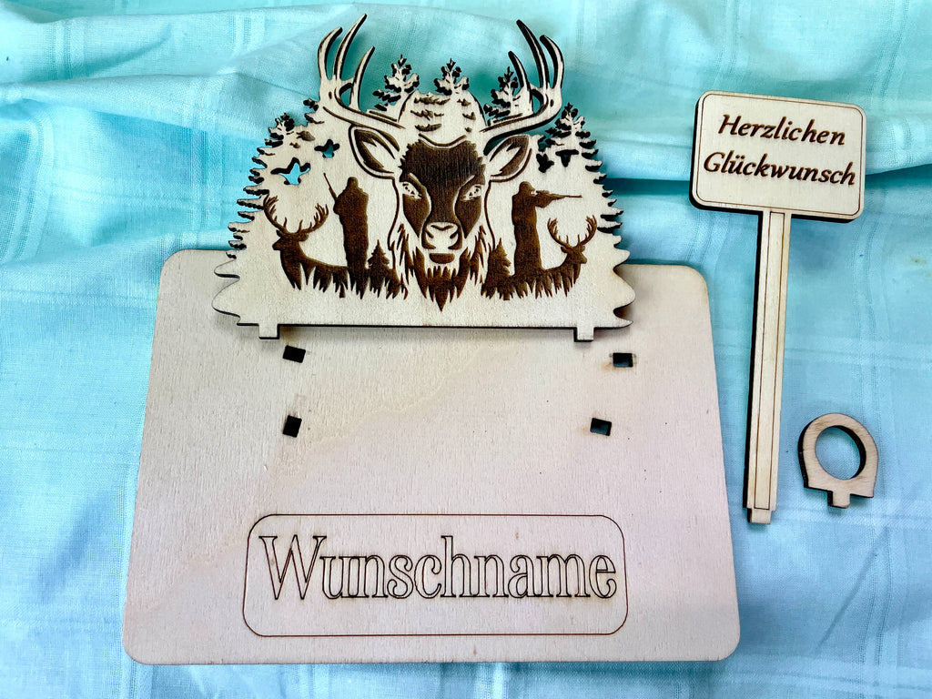 Jäger – Liebevolles Jäger Geldgeschenk aus Holz mit deinem Wunschtext Geld Karte Box Männergeschenk Holzschild zum Verschenken Petri Heil