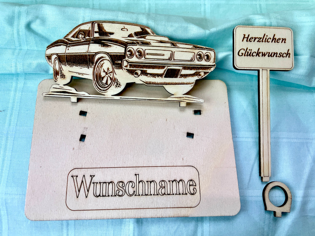 Auto – Dein personalisiertes AutoGeldgeschenk aus Holz Geld Karte Box Männergeschenk Holzschild zum Verschenken Oldtimer Muscle Car