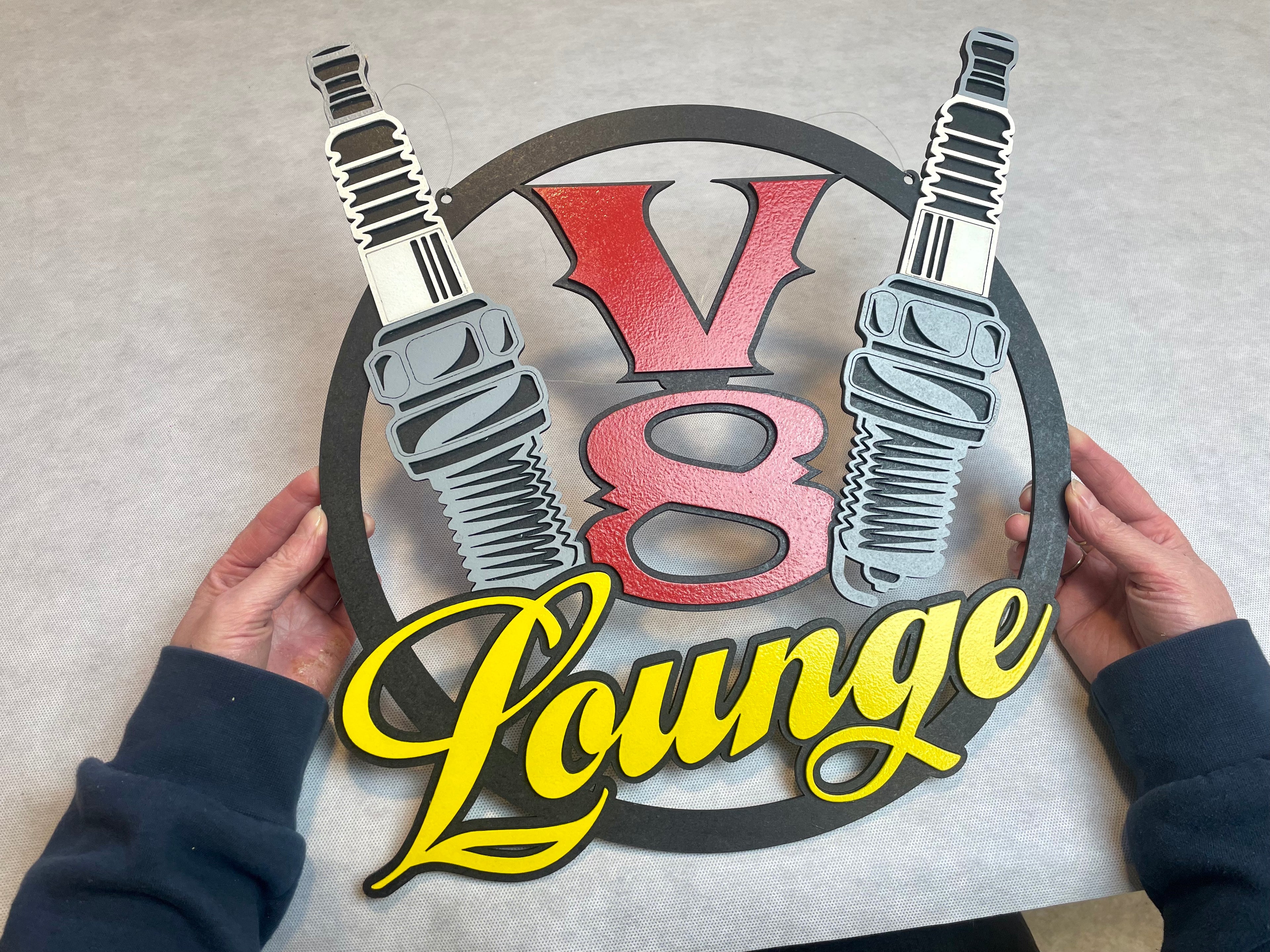 V8 Schild  Big Block Ami Oldtimer Motorsport V8 Lounge Wandbild Motor
