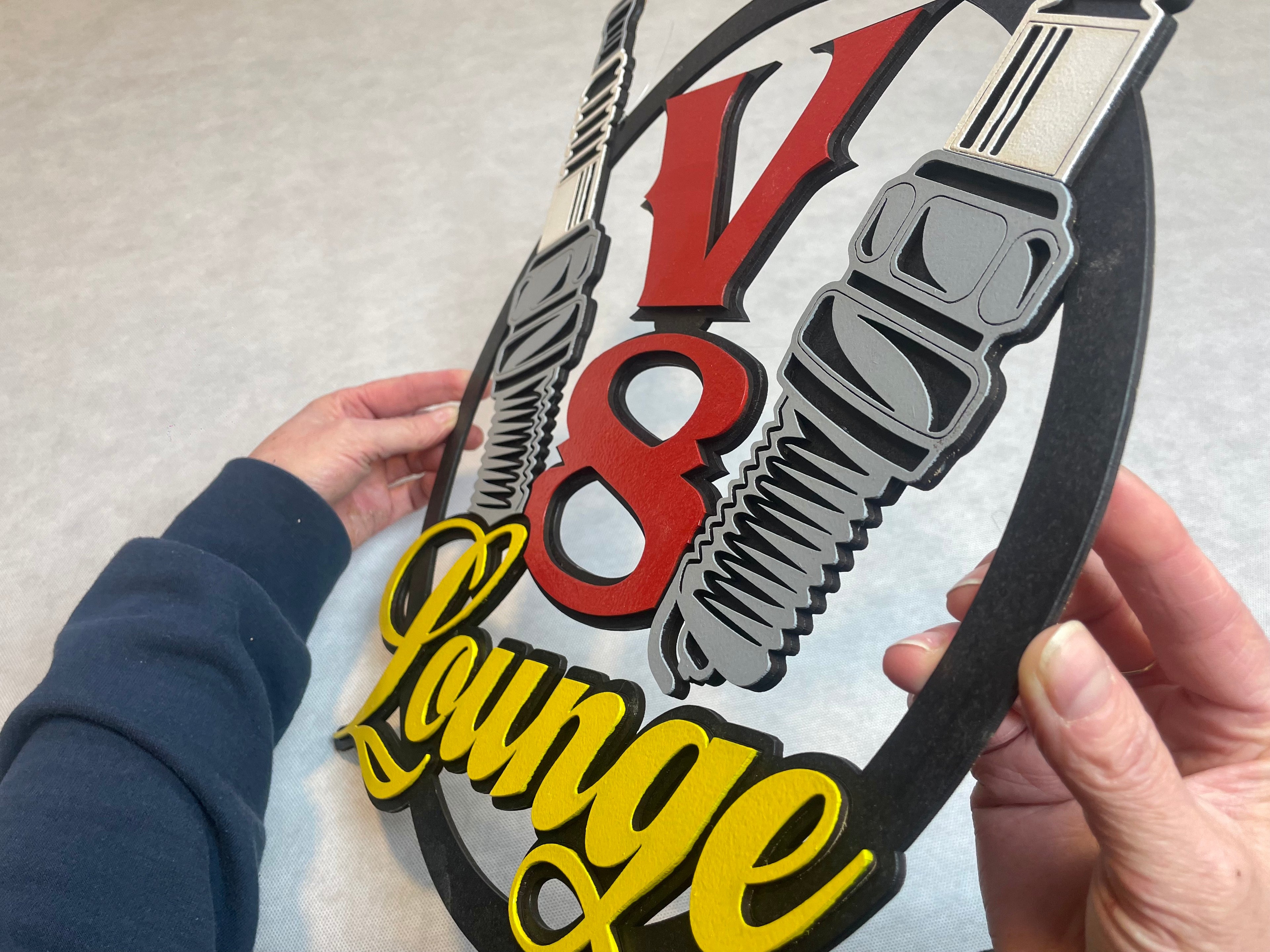 V8 Schild  Big Block Ami Oldtimer Motorsport V8 Lounge Wandbild Motor