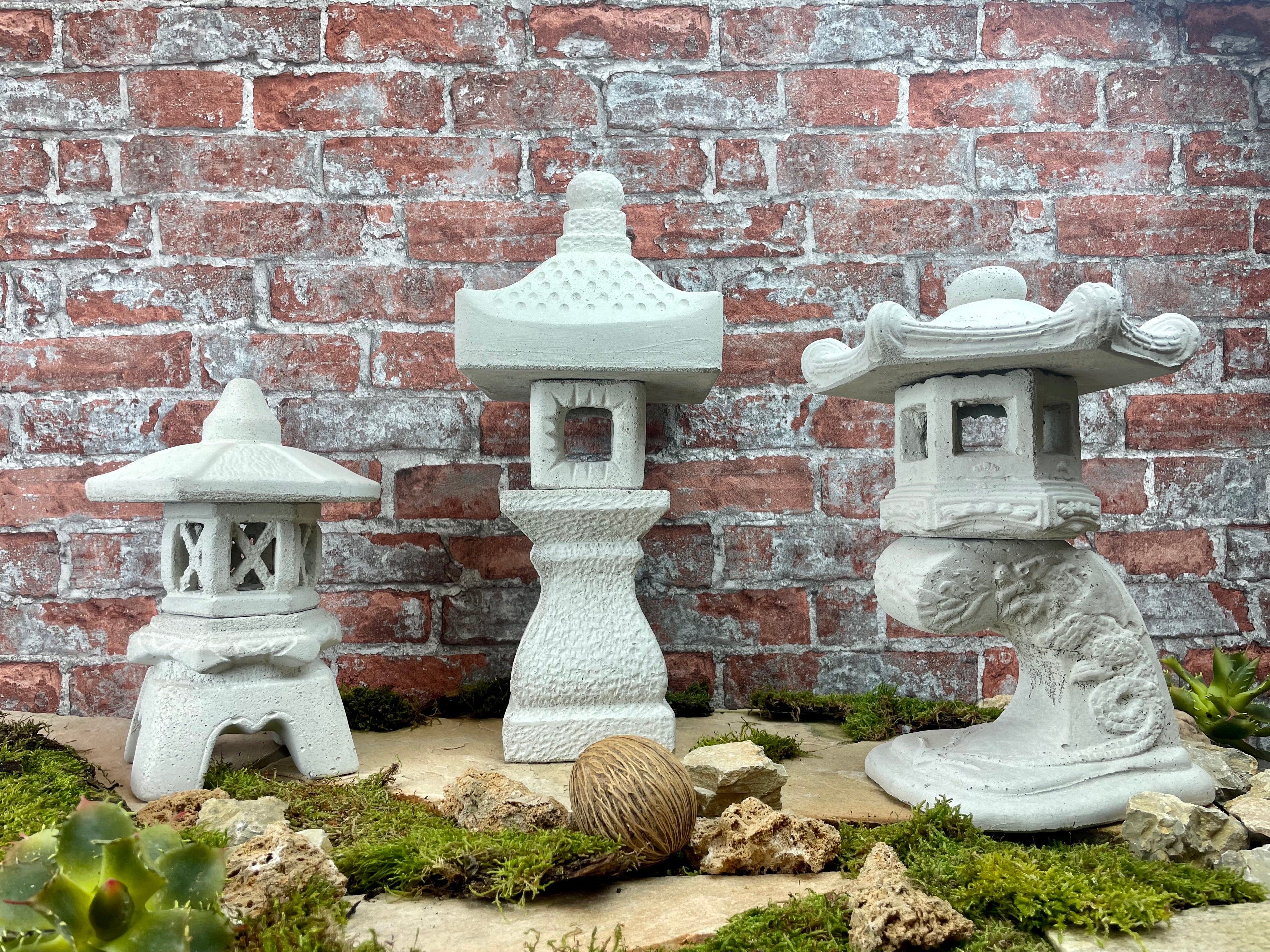 Japanische Steinlaternen 3er Set in Lichtgrau Yukimi Pagode Teich Gartendekoration Koi-Teich