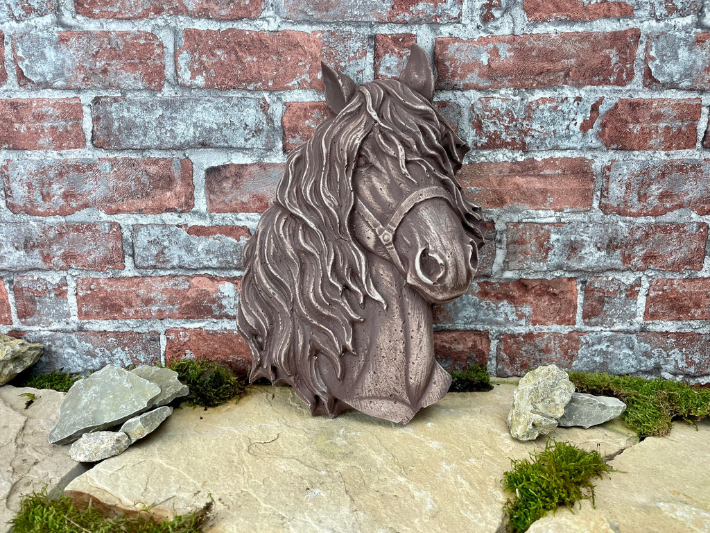 Pferde Relief Pony Stall Schmuck Pferde Porträt Braun Pferdekofpf Stein