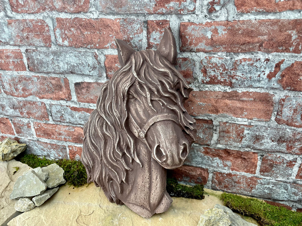 Pferde Relief Pony Stall Schmuck Pferde Porträt Braun Pferdekofpf Stein