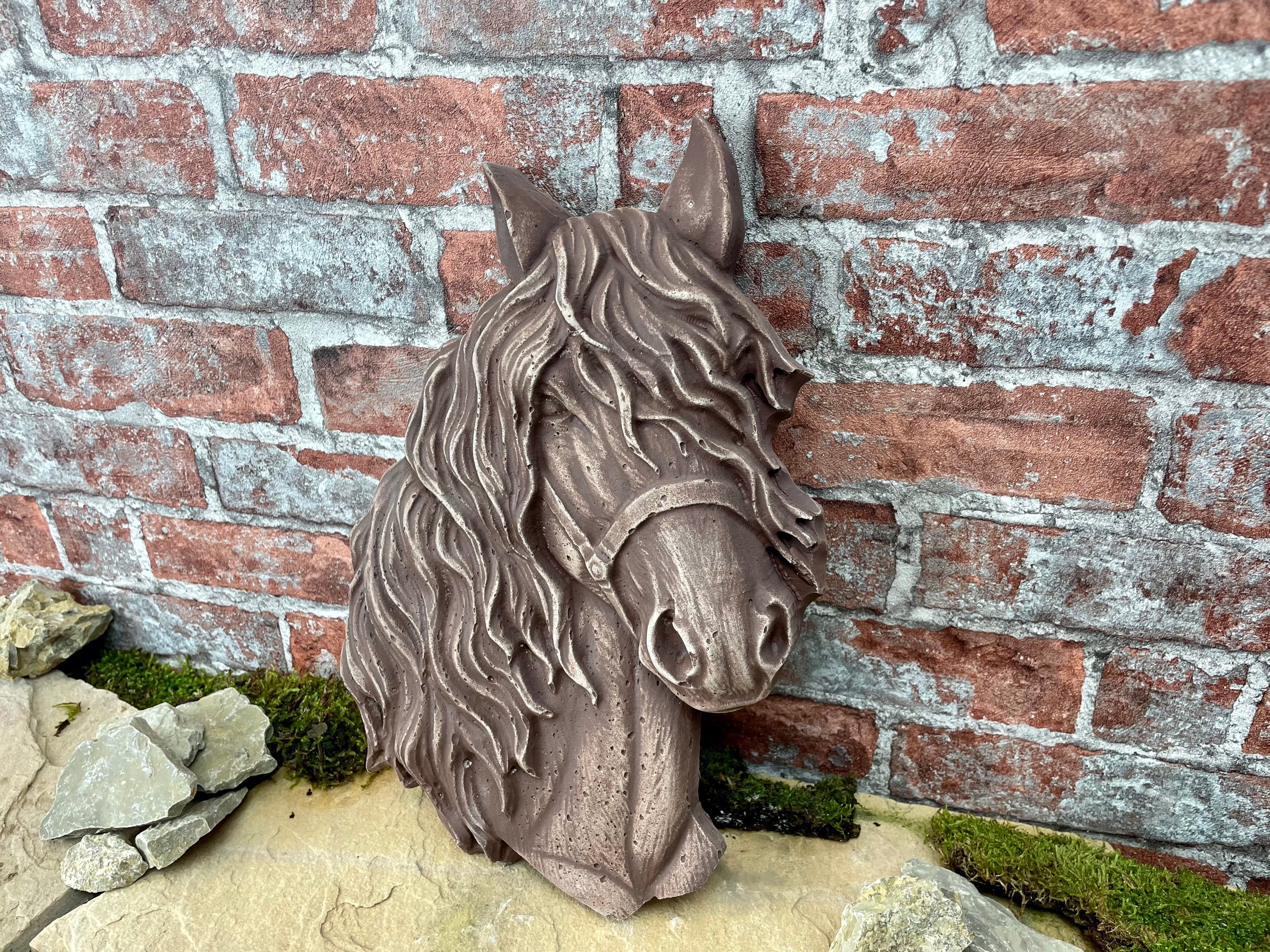 Pferde Relief Pony Stall Schmuck Pferde Porträt Braun Pferdekofpf Stein