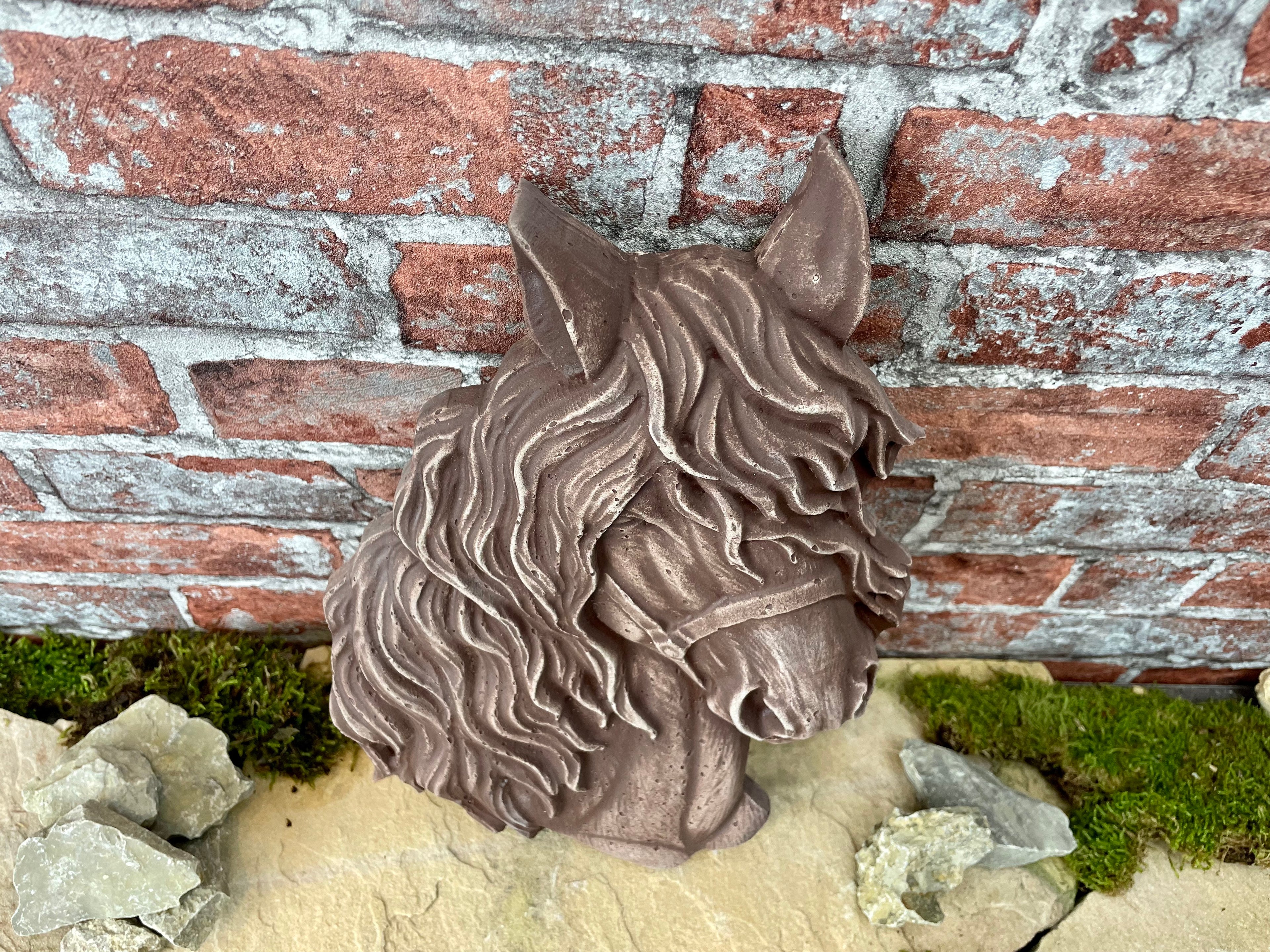 Pferde Relief Pony Stall Schmuck Pferde Porträt Braun Pferdekofpf Stein