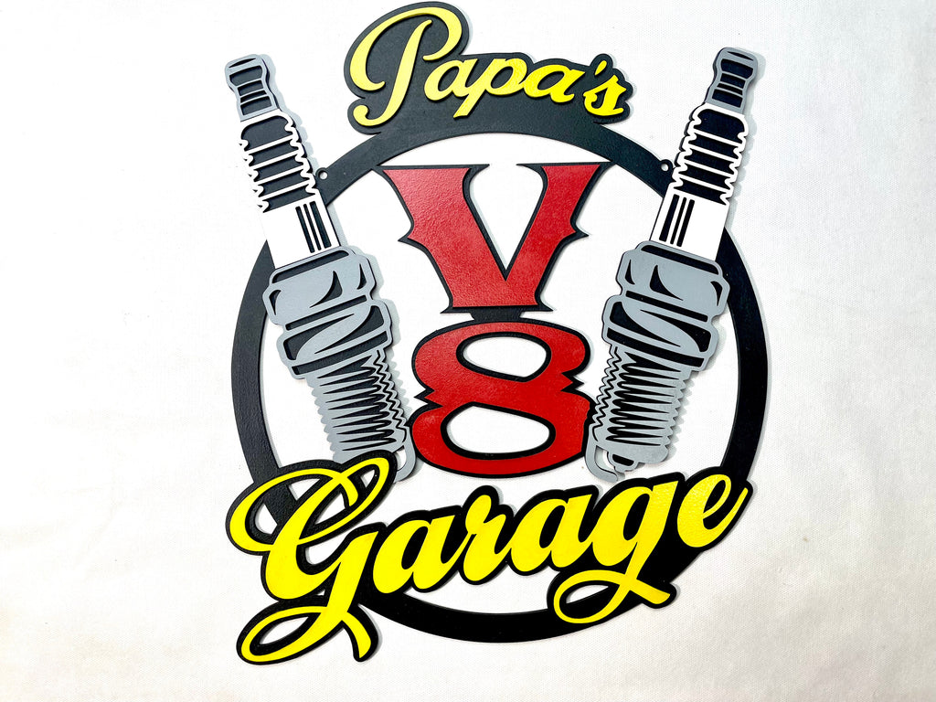 Papas V8 Garage Schild Scania American Trucks Oldtimer Garage Mustang Garagenwände verschönern Geschenk für Männer Holz Bilder AMG GT Ford