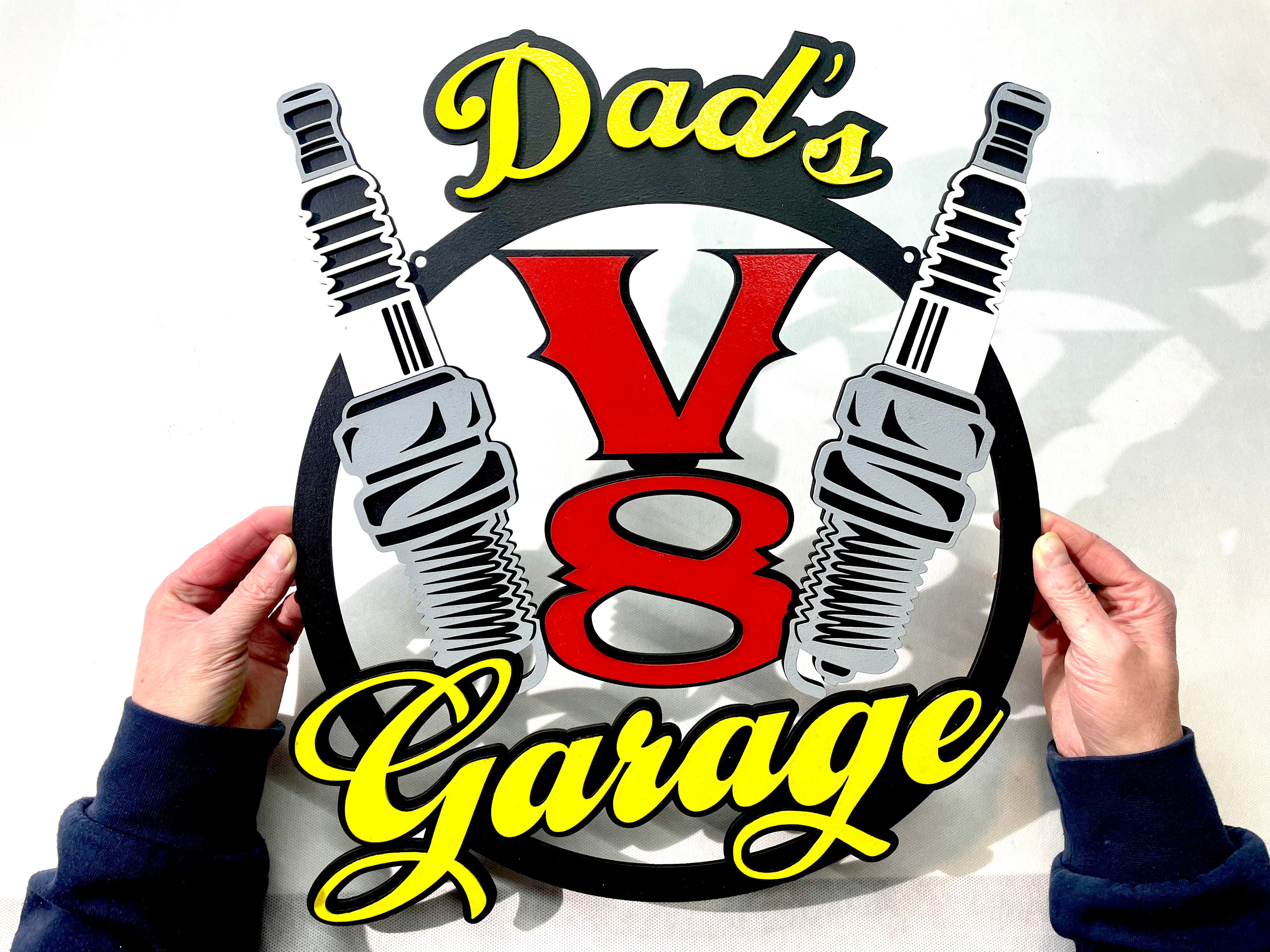 Dads V8 Garage Schild Scania American Trucks Oldtimer Garage Mustang Garagenwände verschönern Geschenk für Männer Holz Bilder AMG GT Ford
