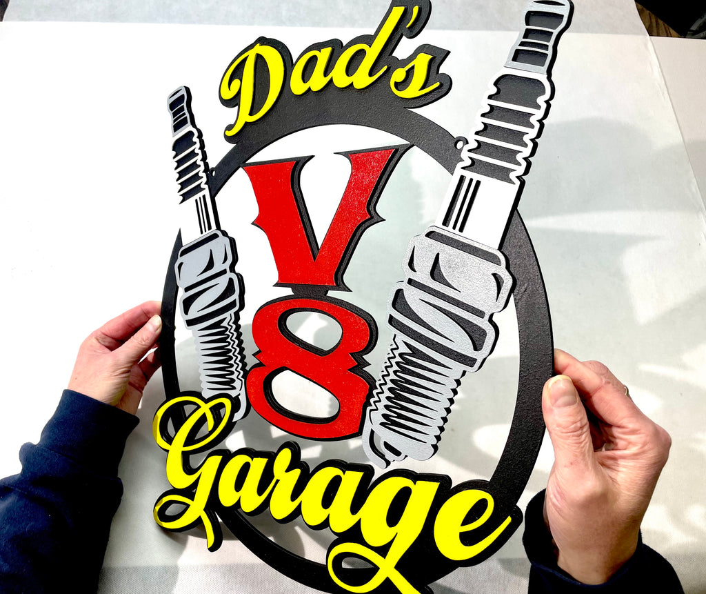 Dads V8 Garage Schild Scania American Trucks Oldtimer Garage Mustang Garagenwände verschönern Geschenk für Männer Holz Bilder AMG GT Ford