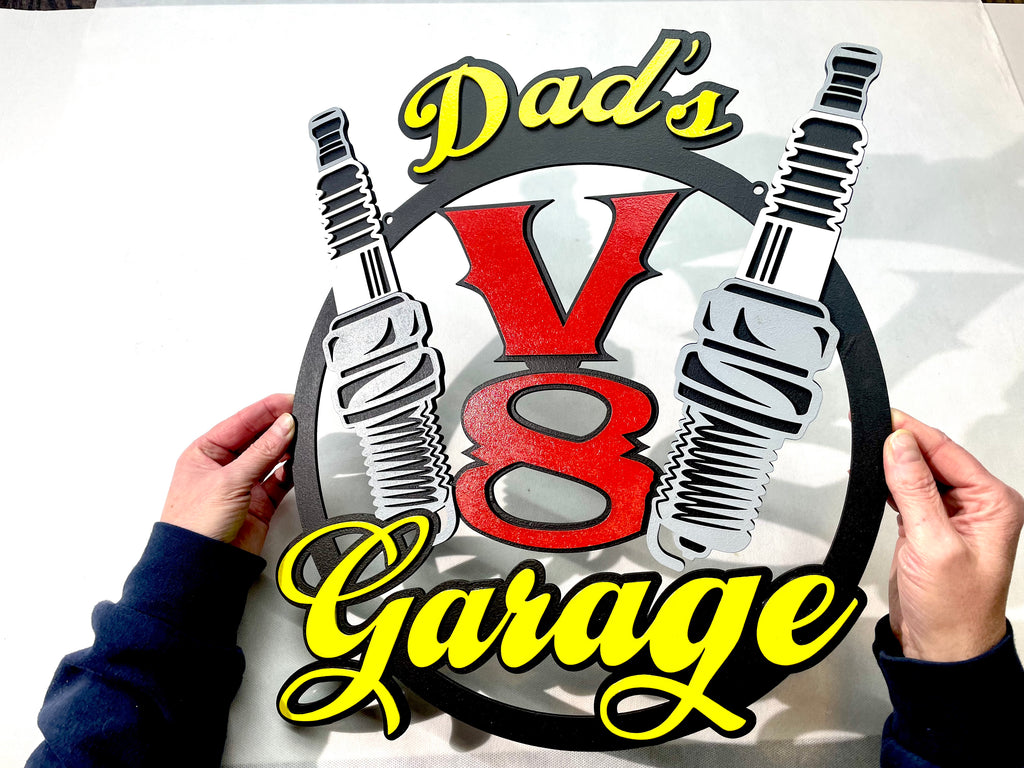 Dads V8 Garage Schild Scania American Trucks Oldtimer Garage Mustang Garagenwände verschönern Geschenk für Männer Holz Bilder AMG GT Ford