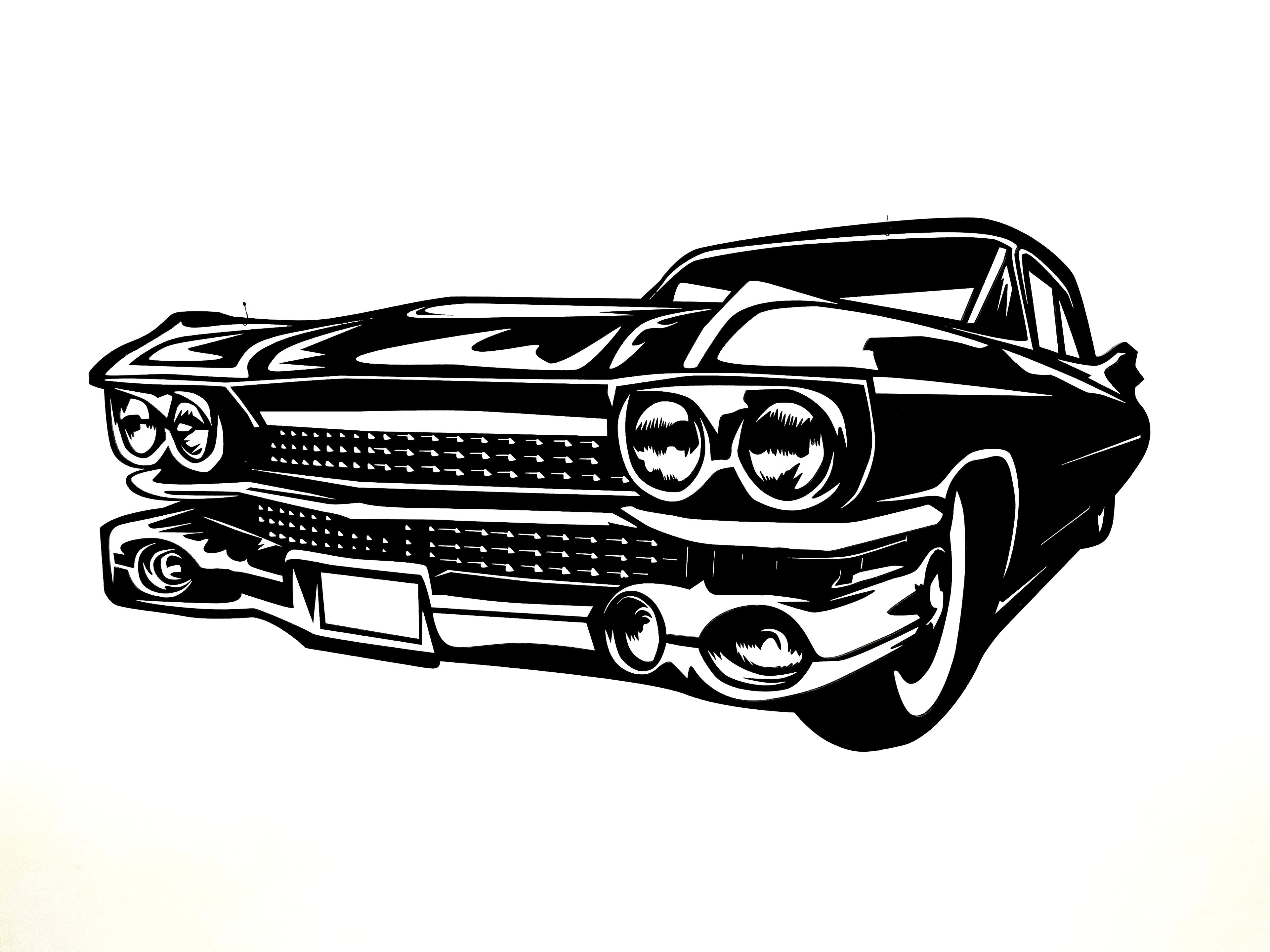 XXL Auto Oldtimer 74x30cm in schwarz aus Holz  – Ein Meisterstück handgefertigter Automobilkunst Geschenkidee Wandbild Wanddekoration Garage