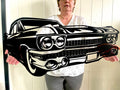 XXL Auto Oldtimer 74x30cm in schwarz aus Holz  – Ein Meisterstück handgefertigter Automobilkunst Geschenkidee Wandbild Wanddekoration Garage