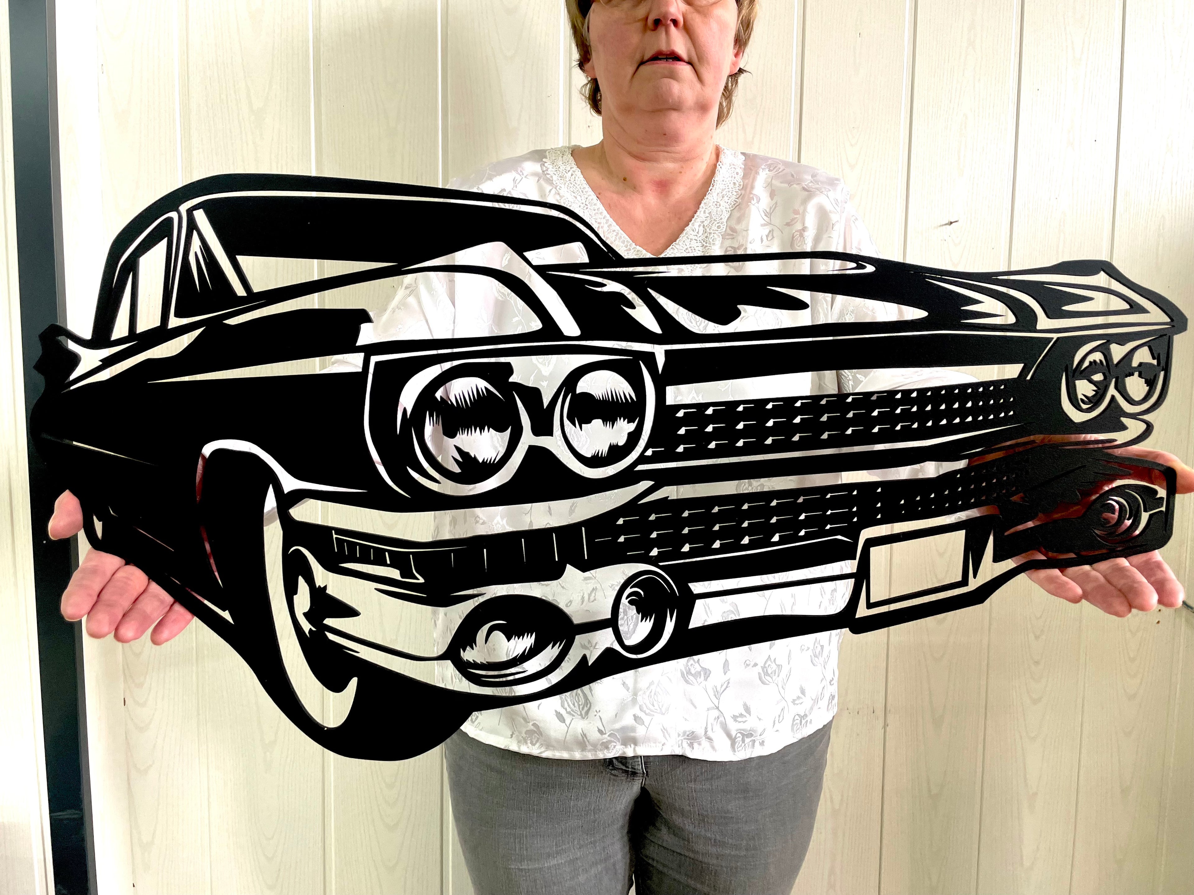 XXL Auto Oldtimer 74x30cm in schwarz aus Holz  – Ein Meisterstück handgefertigter Automobilkunst Geschenkidee Wandbild Wanddekoration Garage