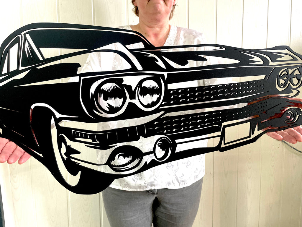 XXL Auto Oldtimer 74x30cm in schwarz aus Holz  – Ein Meisterstück handgefertigter Automobilkunst Geschenkidee Wandbild Wanddekoration Garage