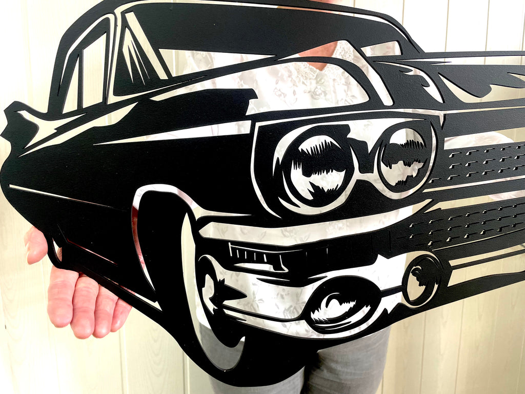 XXL Auto Oldtimer 74x30cm in schwarz aus Holz  – Ein Meisterstück handgefertigter Automobilkunst Geschenkidee Wandbild Wanddekoration Garage