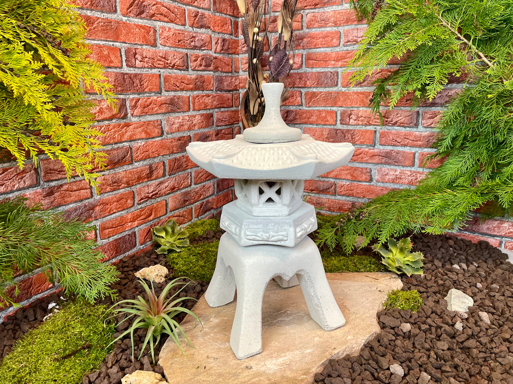 Japanische Steinlaterne 2er Set Terrassendeko Ideen Teich Gartendeko Koi-Teich Garten gestallten Home deko Asiatisch Chinesische Deko Steine