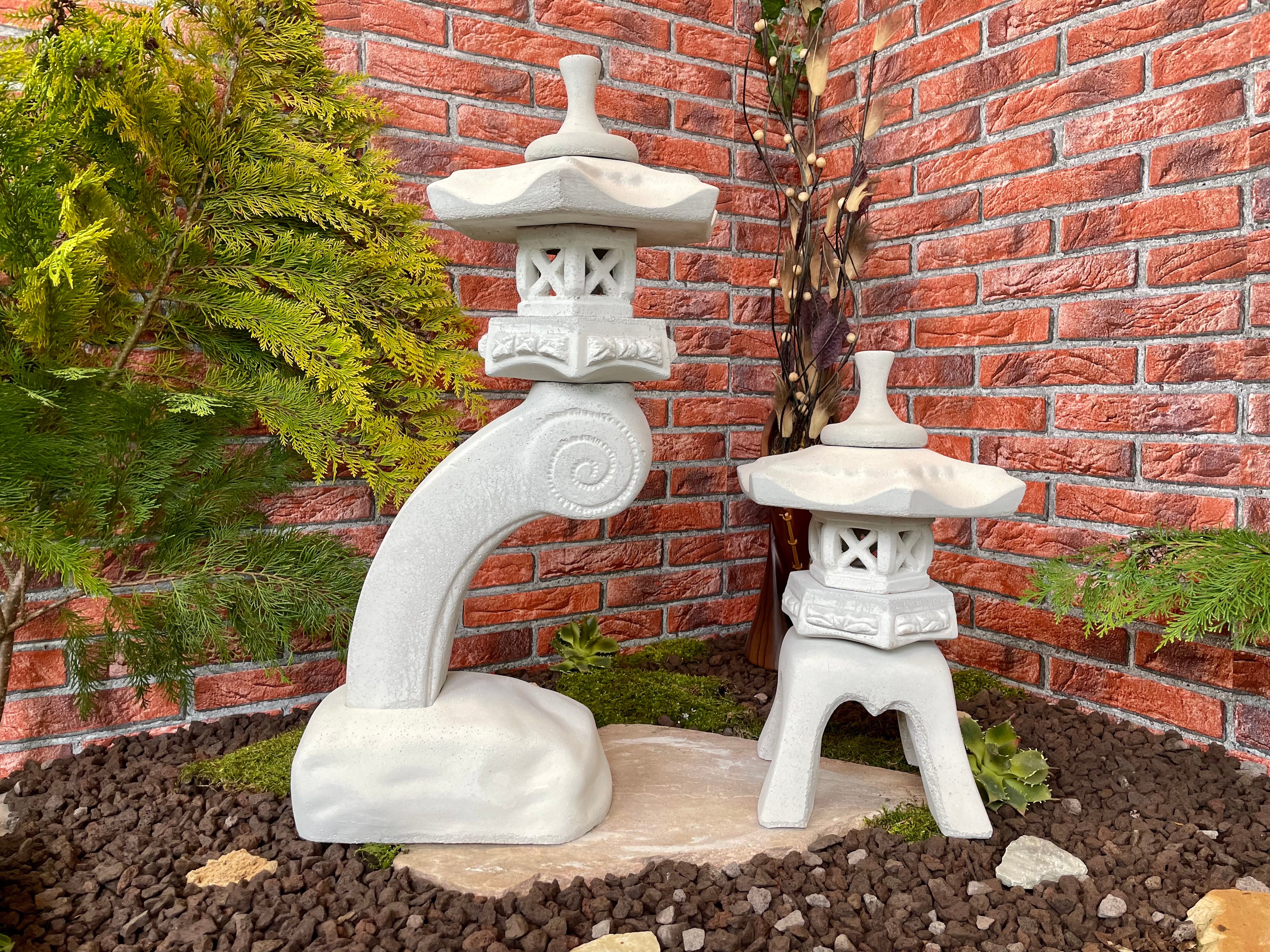 Japanische Steinlaterne 2er Set Rankei+Yukimi A Terrassendeko Ideen Teich Gartendeko Koi-Teich Garten gestallten Home deko Asiatisch Chinesische Deko Steine