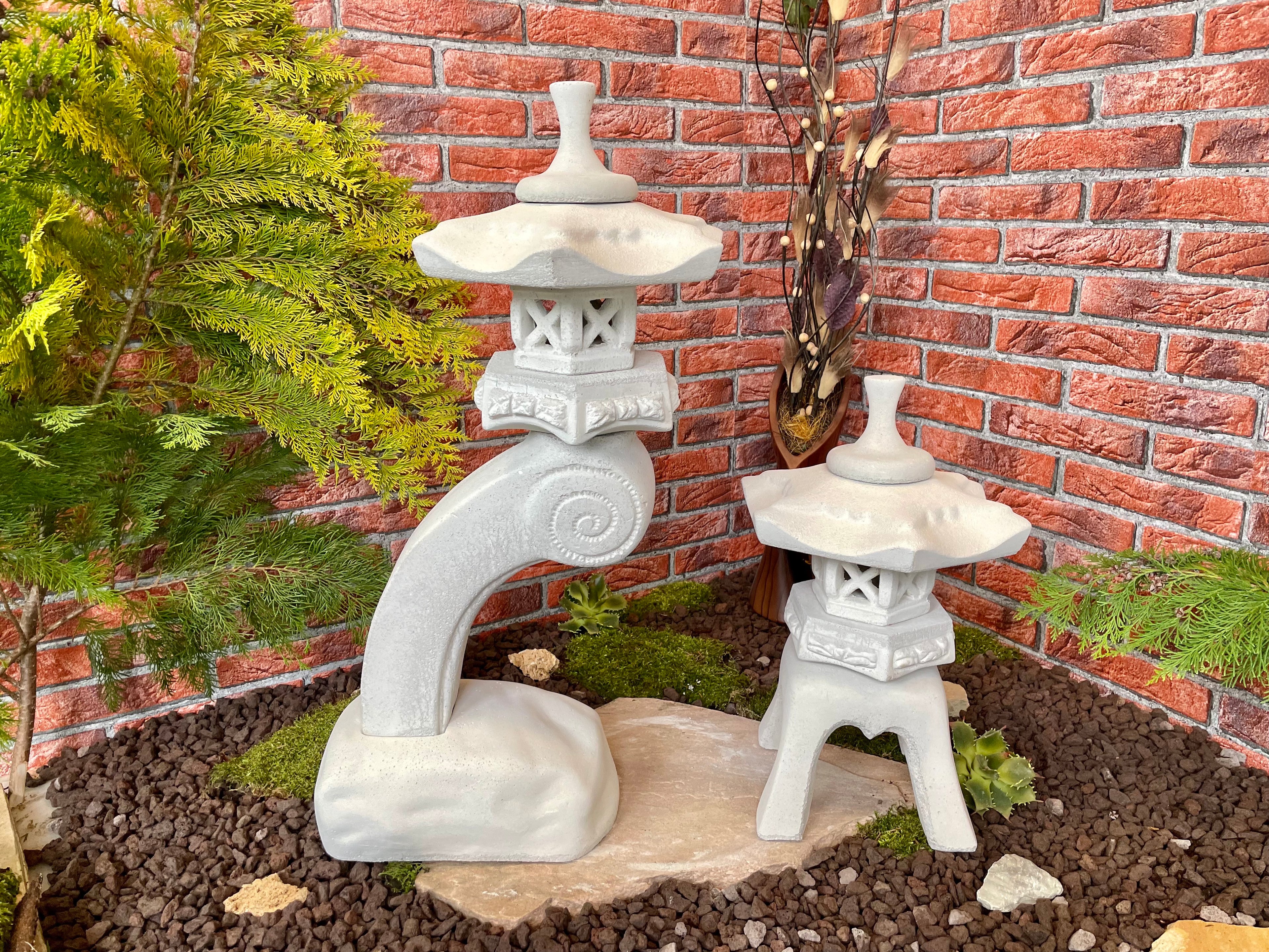 Japanische Steinlaterne 2er Set Rankei+Yukimi A Terrassendeko Ideen Teich Gartendeko Koi-Teich Garten gestallten Home deko Asiatisch Chinesische Deko Steine