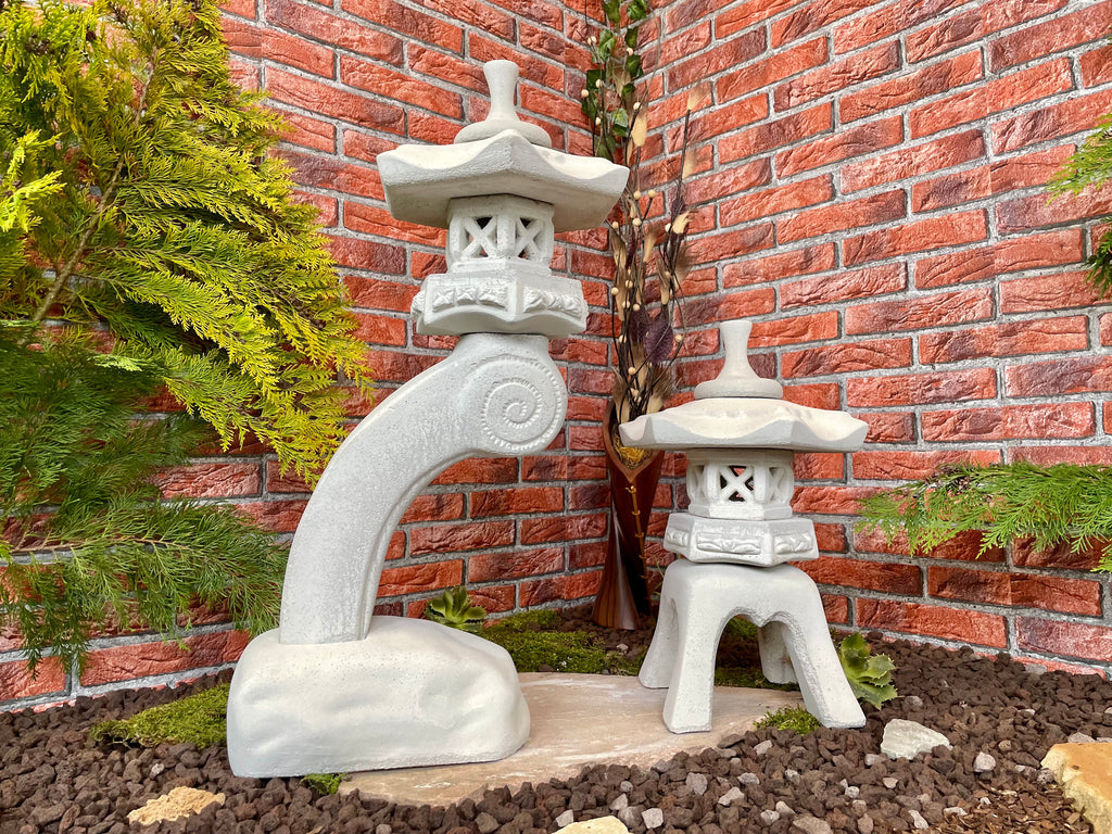 Japanische Steinlaterne 2er Set Rankei+Yukimi A Terrassendeko Ideen Teich Gartendeko Koi-Teich Garten gestallten Home deko Asiatisch Chinesische Deko Steine