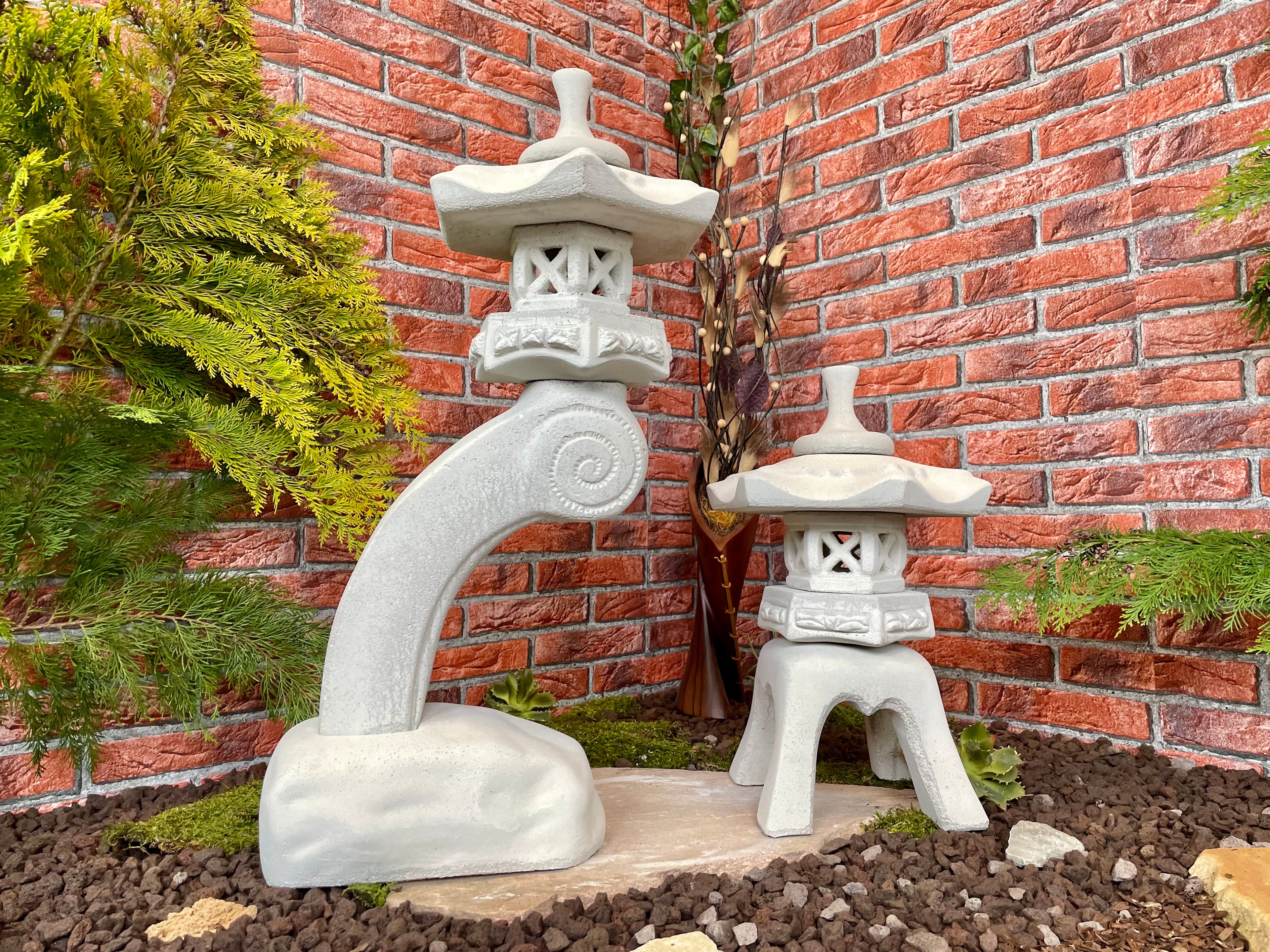 Japanische Steinlaterne 2er Set Rankei+Yukimi A Terrassendeko Ideen Teich Gartendeko Koi-Teich Garten gestallten Home deko Asiatisch Chinesische Deko Steine