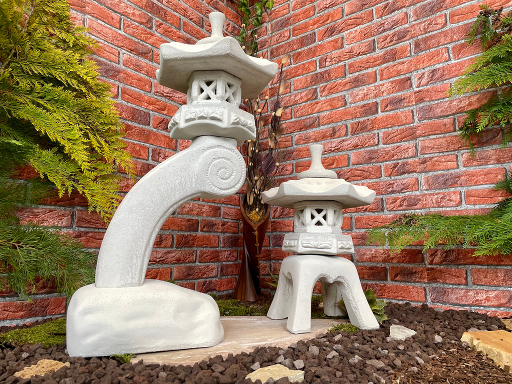 Japanische Steinlaterne 2er Set Rankei+Yukimi A Terrassendeko Ideen Teich Gartendeko Koi-Teich Garten gestallten Home deko Asiatisch Chinesische Deko Steine