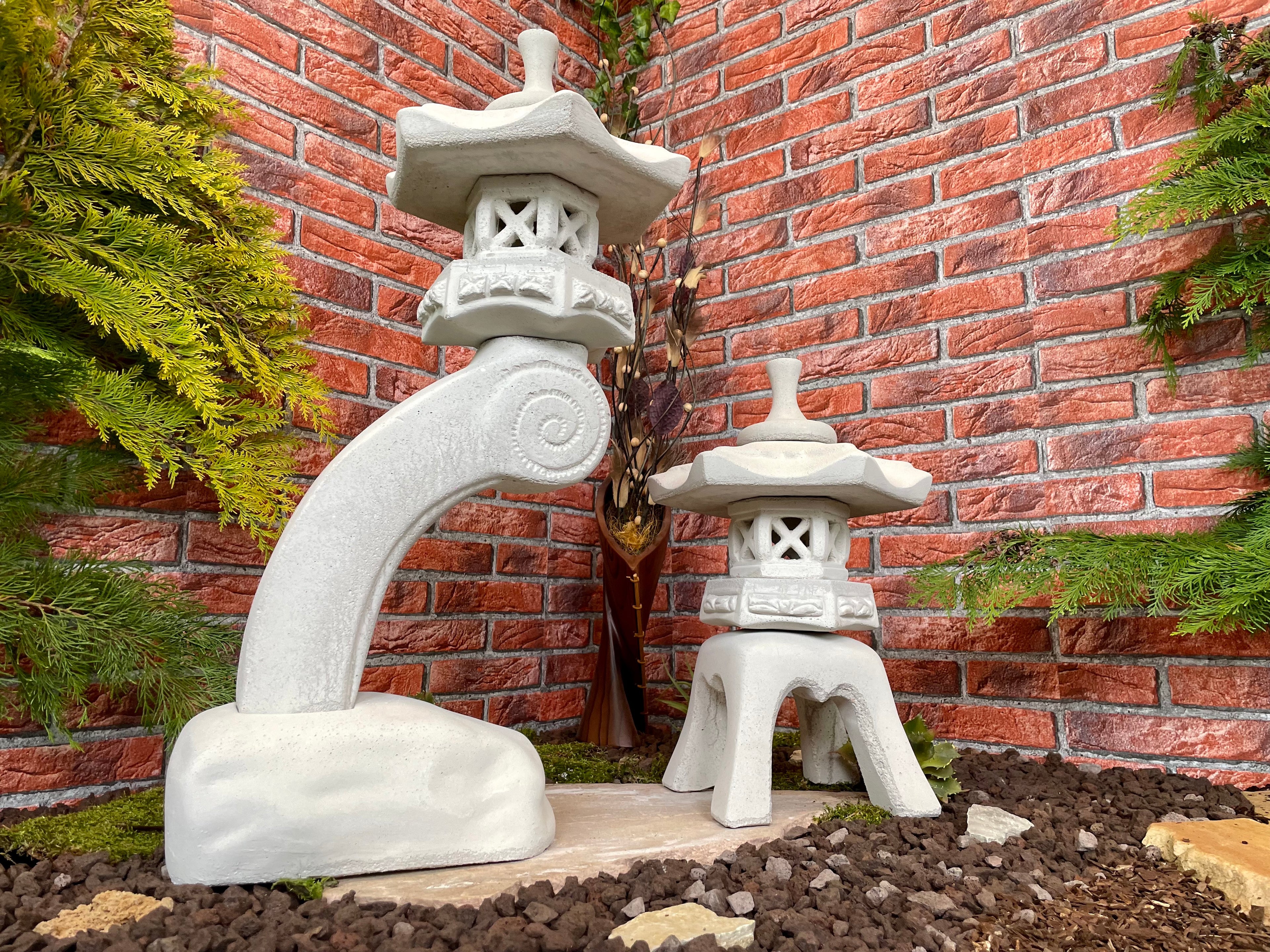 Japanische Steinlaterne 2er Set Rankei+Yukimi A Terrassendeko Ideen Teich Gartendeko Koi-Teich Garten gestallten Home deko Asiatisch Chinesische Deko Steine