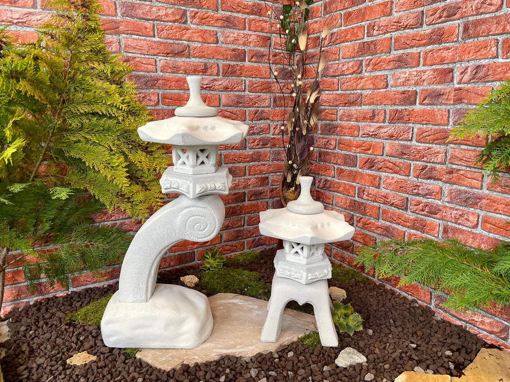 Japanische Steinlaterne 2er Set Rankei+Yukimi A Terrassendeko Ideen Teich Gartendeko Koi-Teich Garten gestallten Home deko Asiatisch Chinesische Deko Steine