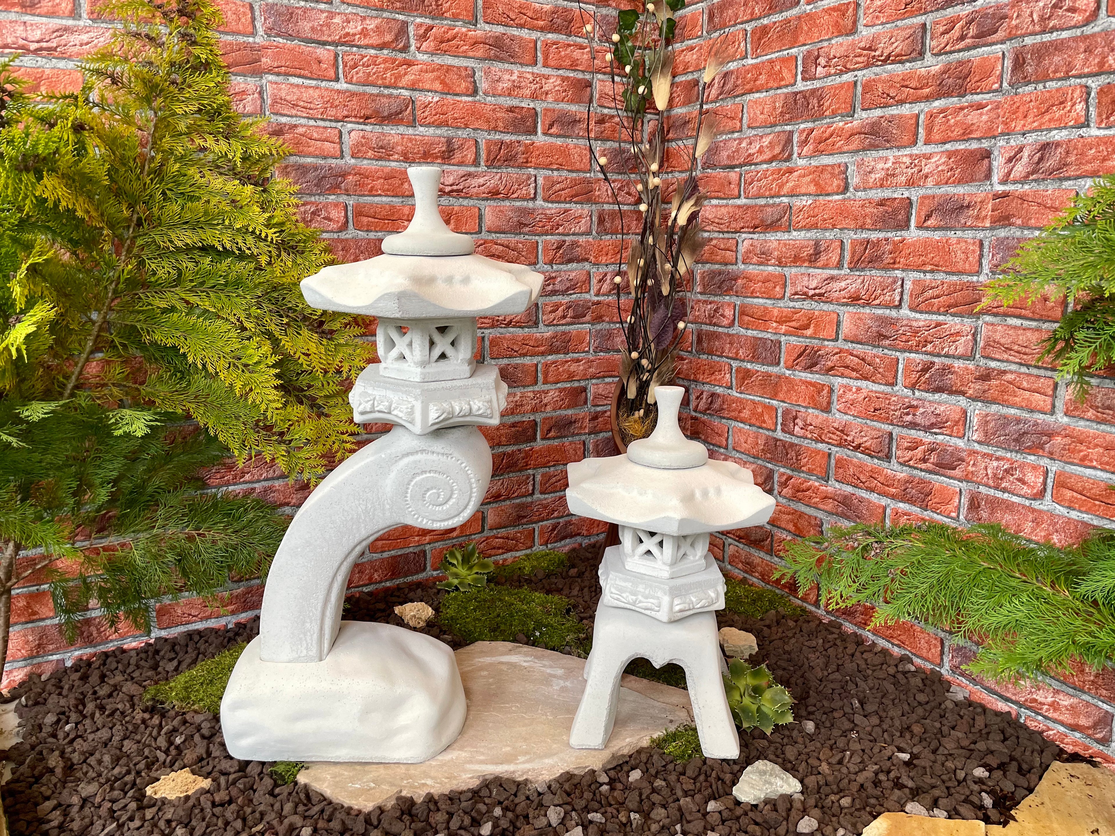 Japanische Steinlaterne 2er Set Rankei+Yukimi A Terrassendeko Ideen Teich Gartendeko Koi-Teich Garten gestallten Home deko Asiatisch Chinesische Deko Steine