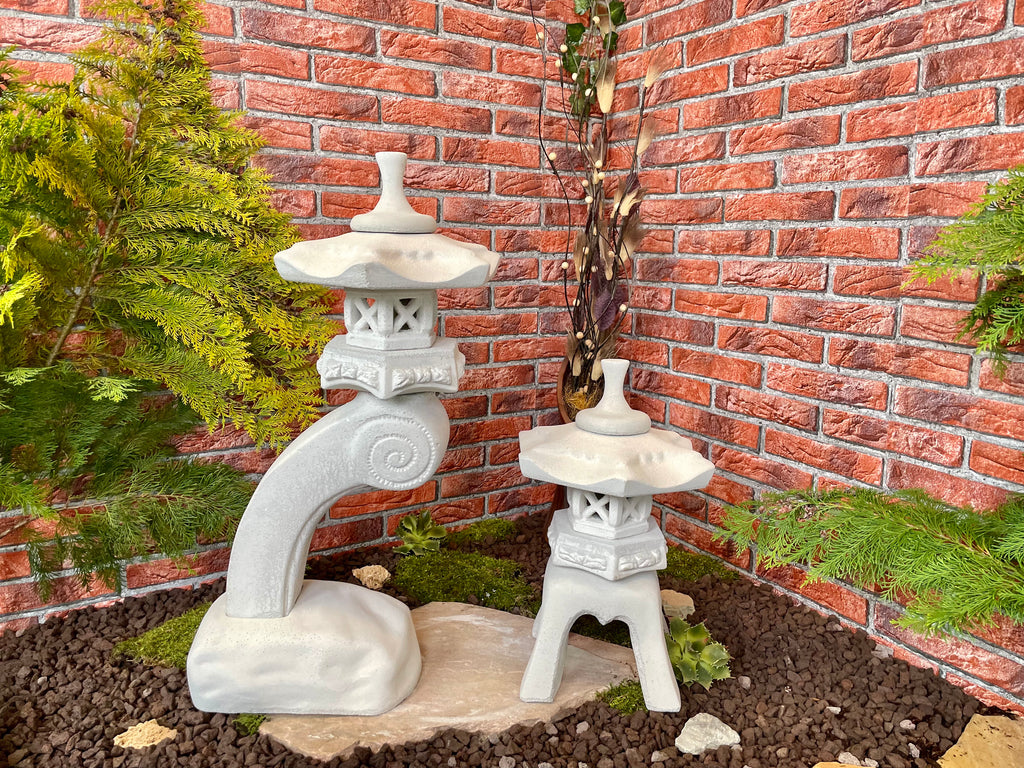 Japanische Steinlaterne 2er Set Rankei+Yukimi A Terrassendeko Ideen Teich Gartendeko Koi-Teich Garten gestallten Home deko Asiatisch Chinesische Deko Steine