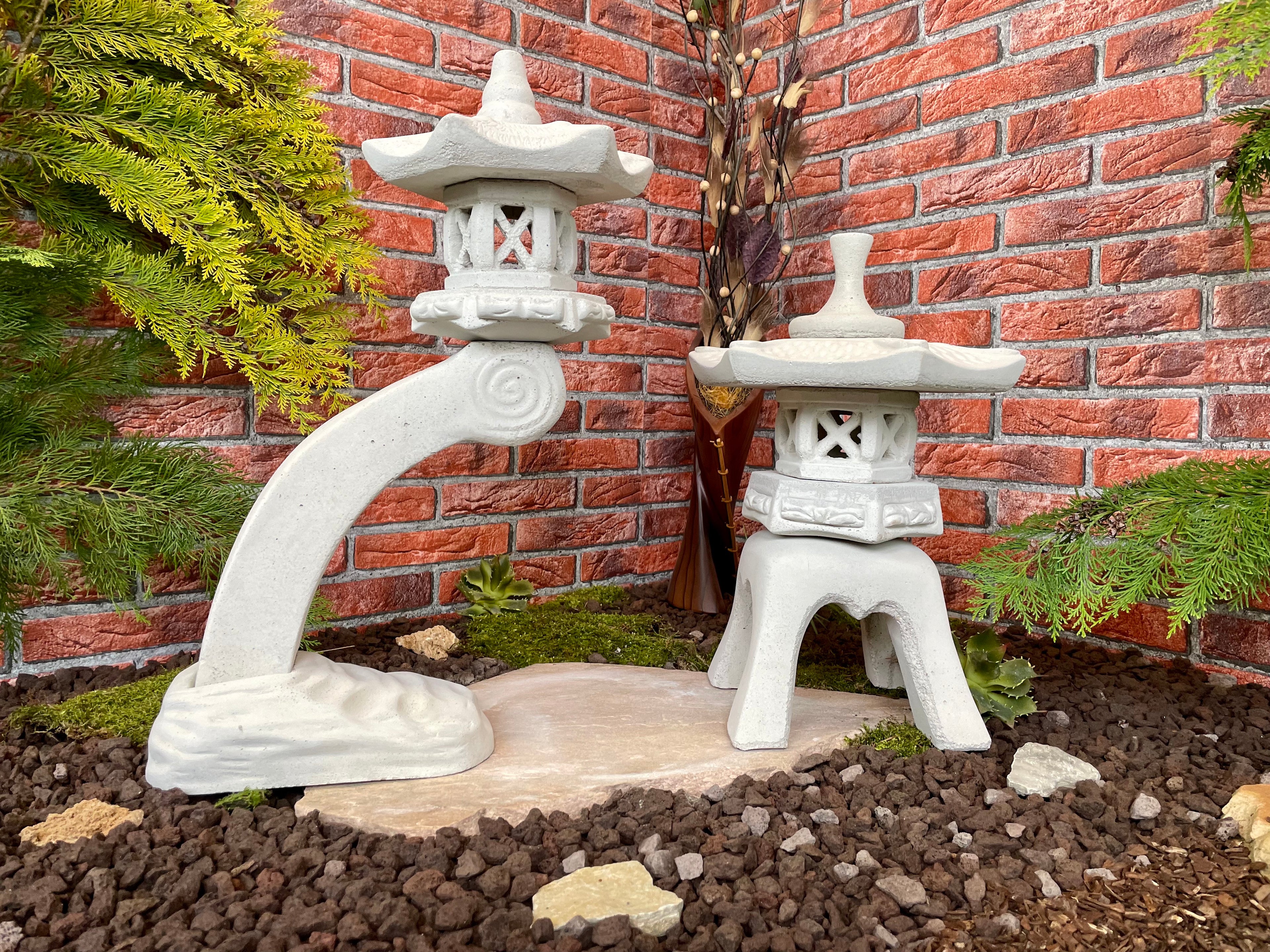 Japanische Steinlaterne 2er Set Terrassendeko Ideen Teich Gartendeko Koi-Teich Garten gestallten Home deko Asiatisch Chinesische Deko Steine