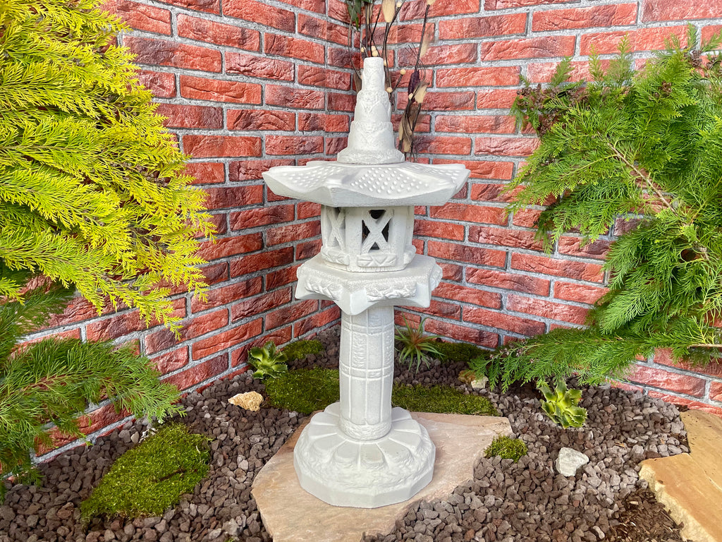 Asiatische Laterne 60cm Yukimi auf Konsole HK in Lichtgrau Gartenteich Terrasse Koi-teich Pagode Garten