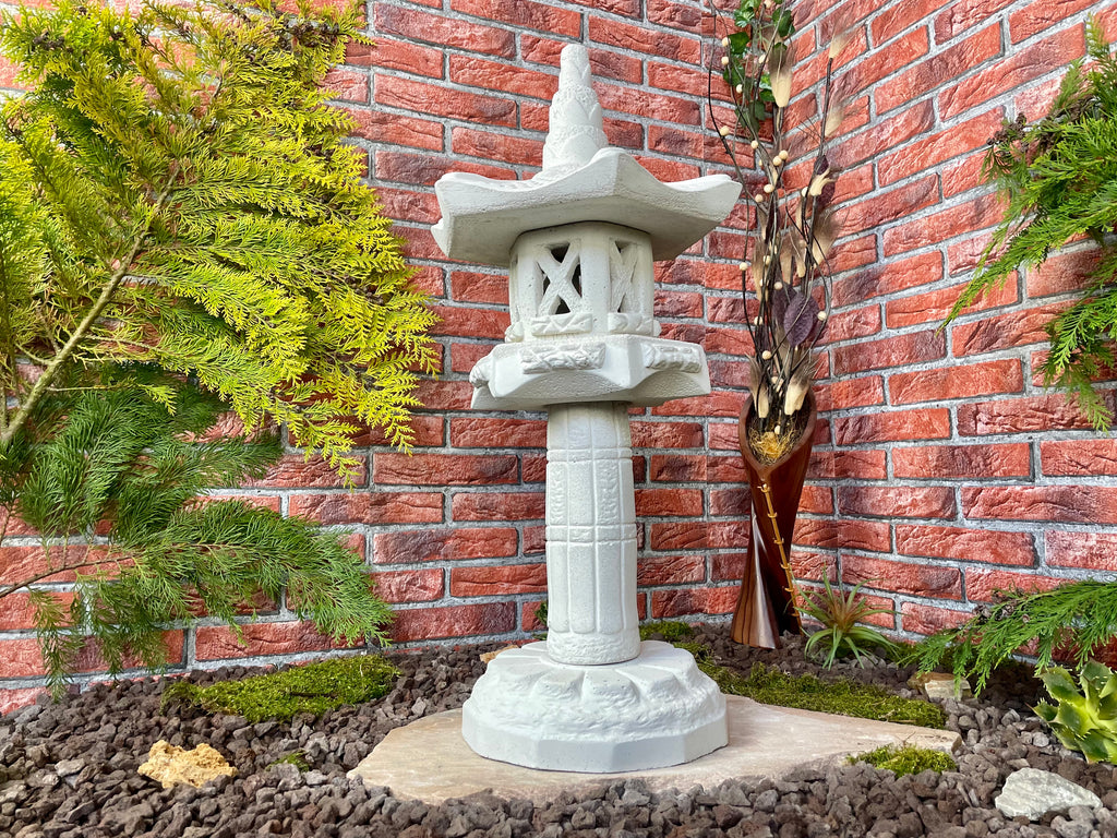 Asiatische Laterne 60cm Yukimi auf Konsole HK in Lichtgrau Gartenteich Terrasse Koi-teich Pagode Garten