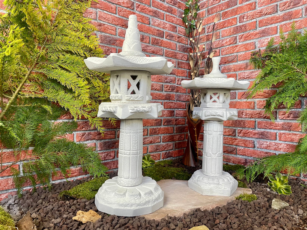 Japanische Steinlaternen 2er Set  Yukimi Pagode Teich Gartendeko Koi-Teich Garten gestallten Home deko Asiatisch Chinesische Deko Steine