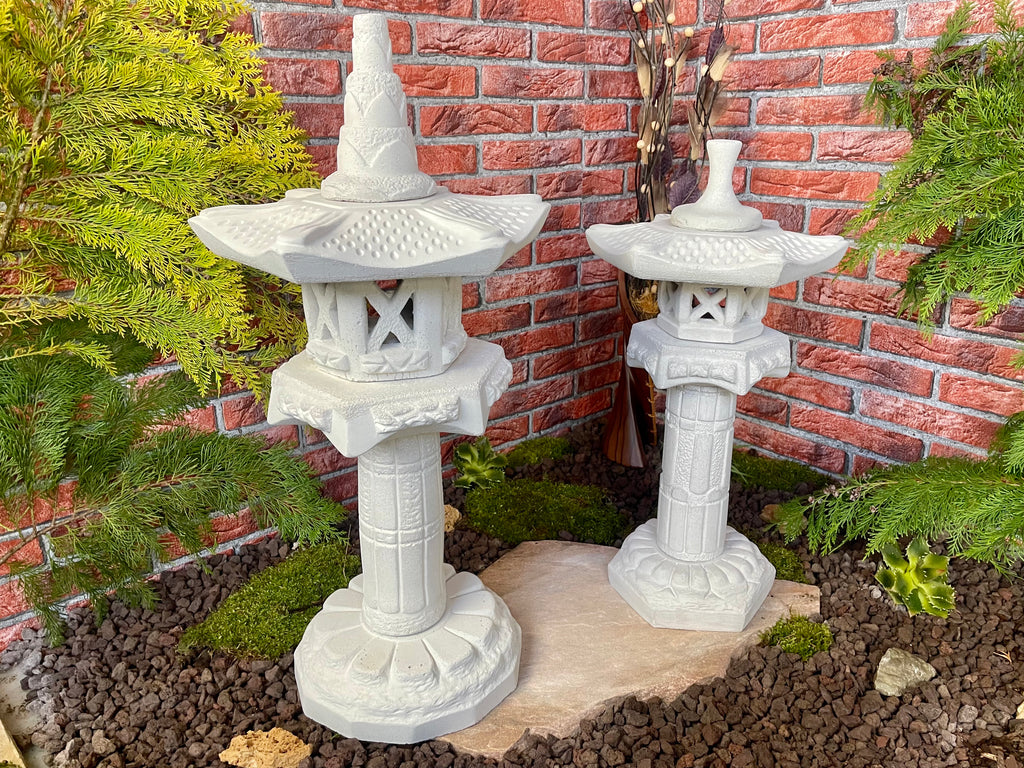 Japanische Steinlaternen 2er Set  Yukimi Pagode Teich Gartendeko Koi-Teich Garten gestallten Home deko Asiatisch Chinesische Deko Steine