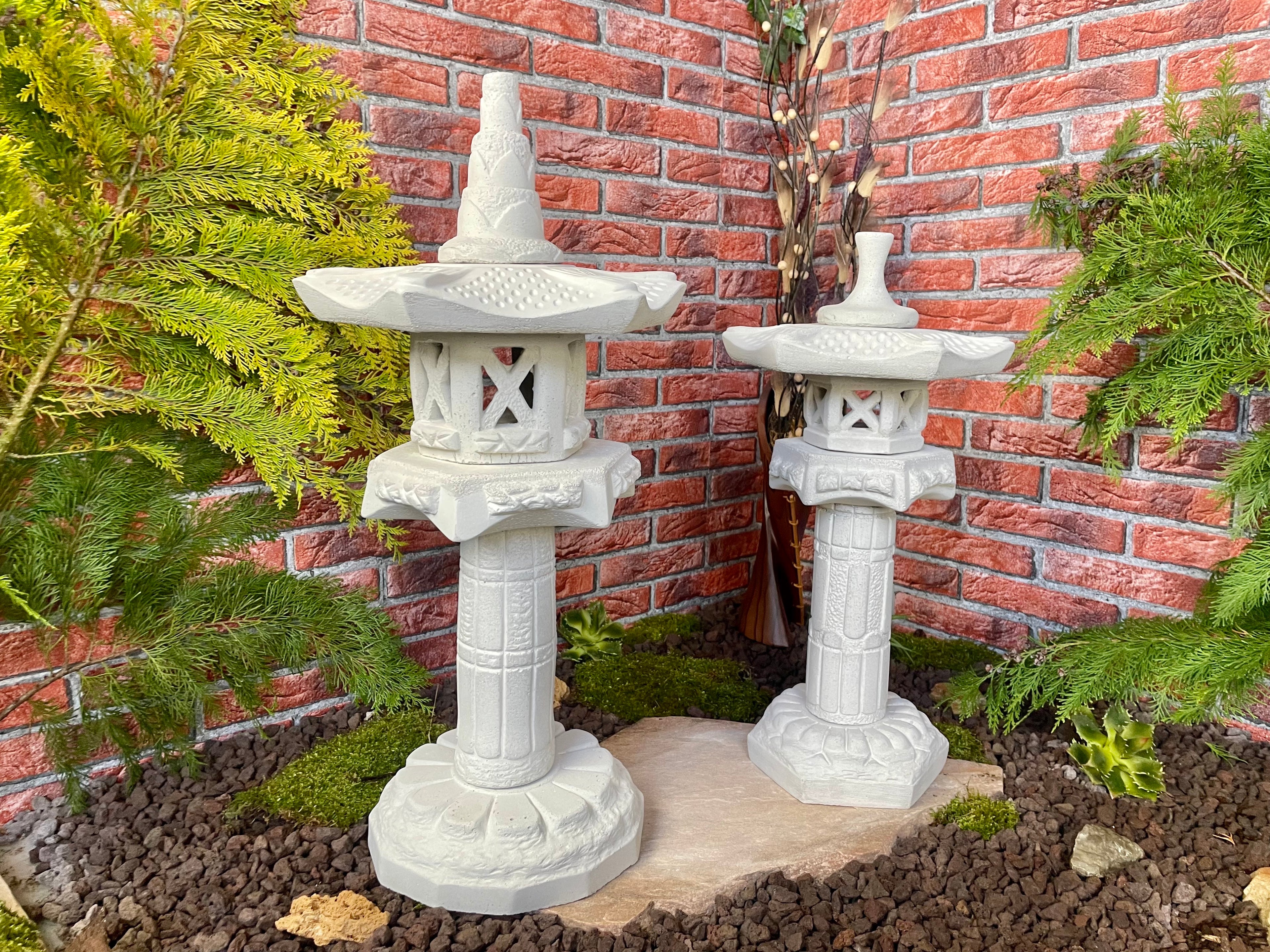Japanische Steinlaternen 2er Set  Yukimi Pagode Teich Gartendeko Koi-Teich Garten gestallten Home deko Asiatisch Chinesische Deko Steine