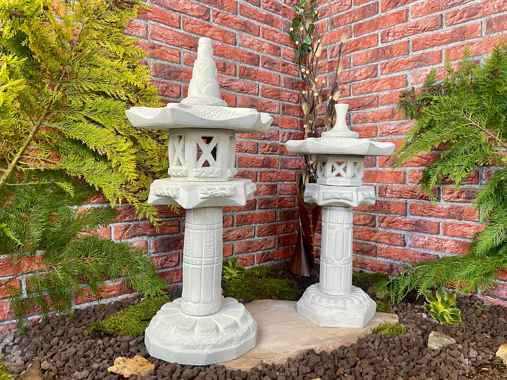 Japanische Steinlaternen 2er Set  Yukimi Pagode Teich Gartendeko Koi-Teich Garten gestallten Home deko Asiatisch Chinesische Deko Steine