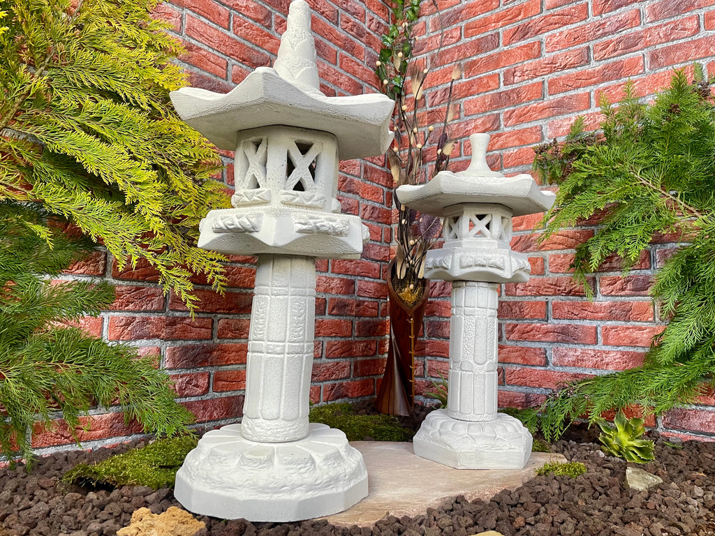Japanische Steinlaternen 2er Set  Yukimi Pagode Teich Gartendeko Koi-Teich Garten gestallten Home deko Asiatisch Chinesische Deko Steine