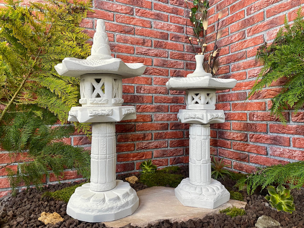 Japanische Steinlaternen 2er Set  Yukimi Pagode Teich Gartendeko Koi-Teich Garten gestallten Home deko Asiatisch Chinesische Deko Steine