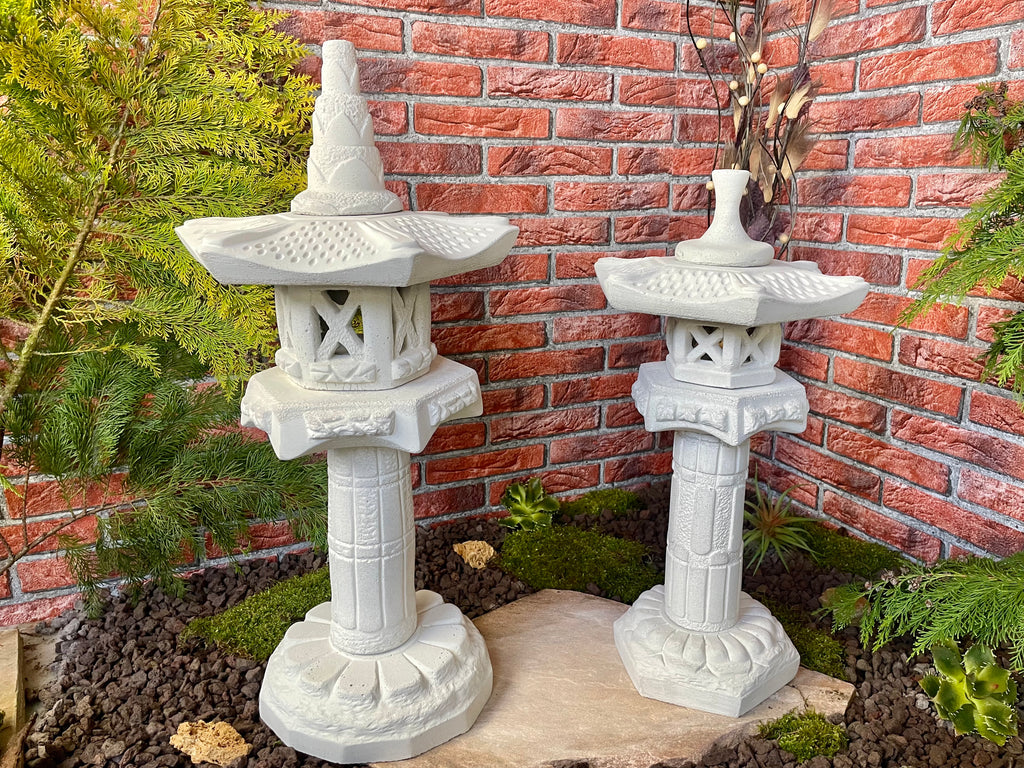 Japanische Steinlaternen 2er Set  Yukimi Pagode Teich Gartendeko Koi-Teich Garten gestallten Home deko Asiatisch Chinesische Deko Steine