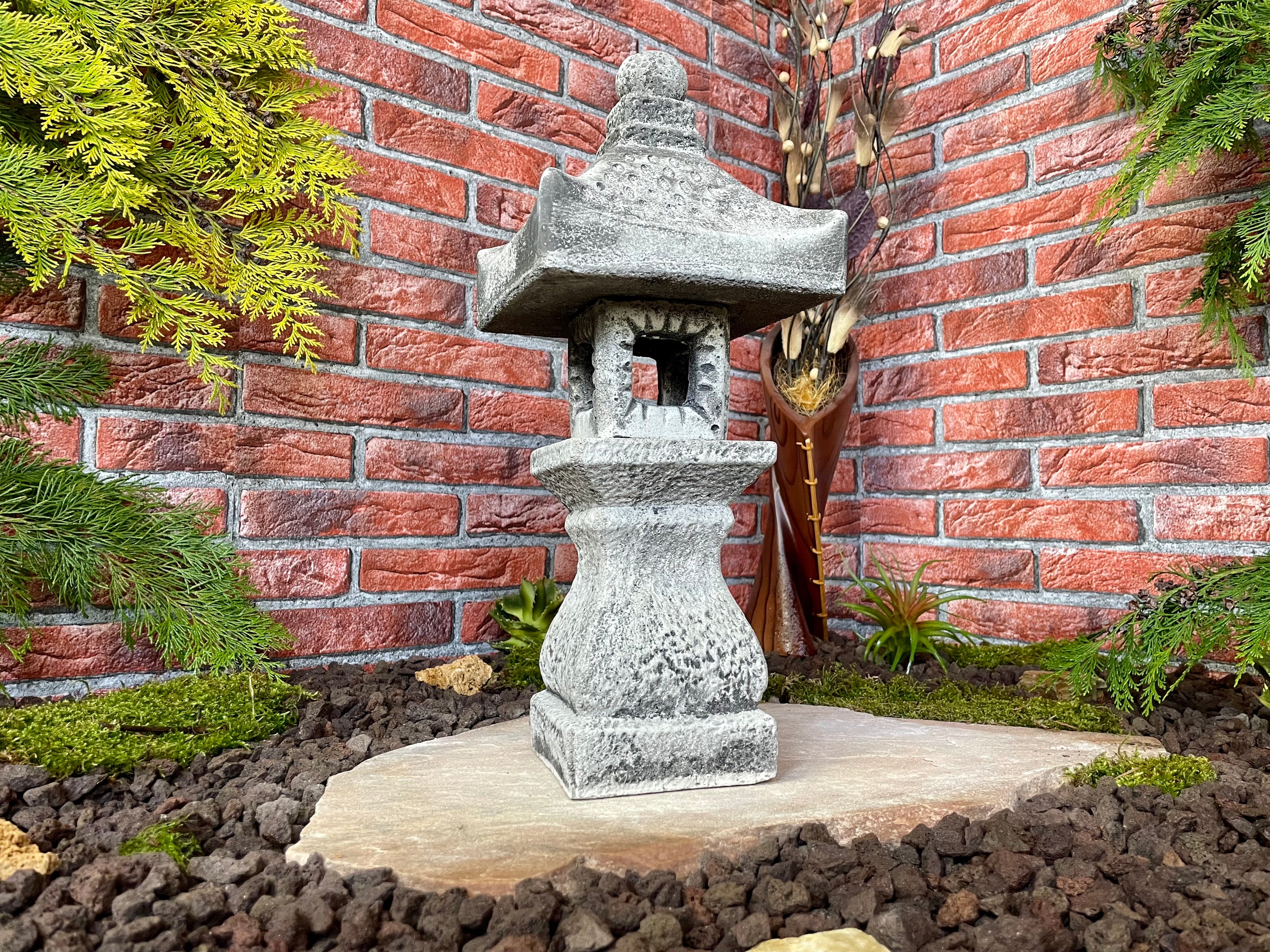 Japanische Steinlaterne Yukimi auf Konsole in Anthrazit patiniert Teich Garten Terrasse Koi Teich Dekoration Asiatisch Home deko